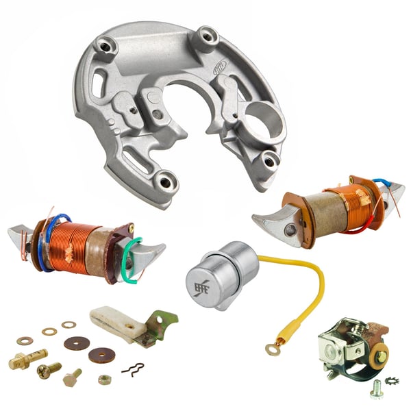 Image of Set Zündspulen, Unterbrecher, Kondensator und Zündgrundplatte 6V/15W, verstärkte Lichtspule für Vespa 50 R 2° /Special V5B1T 2°/V5B3T ohne Bremslicht