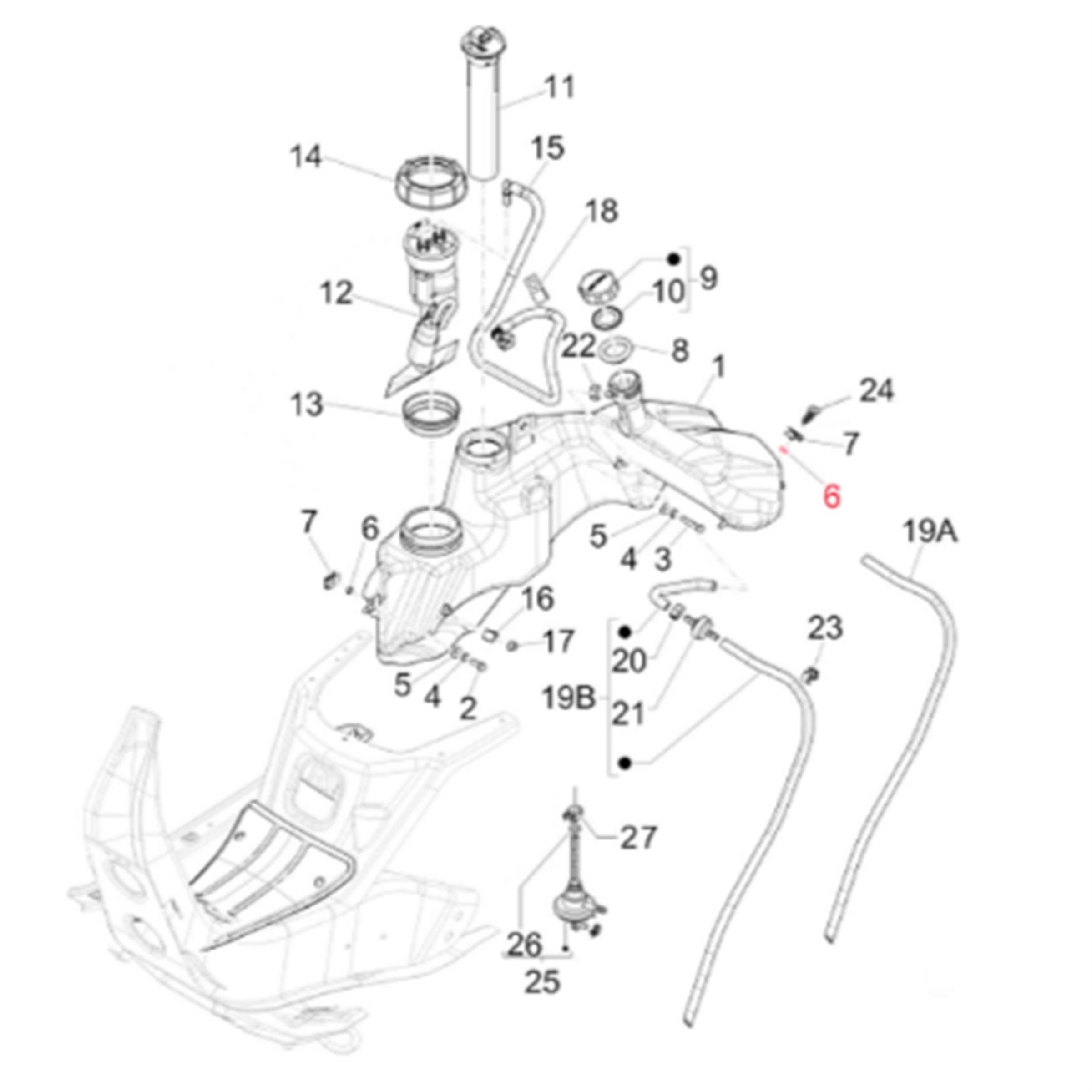 Image of Distanzstück Tank Ø 6,3x9,1x3,6 mm, PIAGGIO für Vespa GTS/GTS Super/GTV/GT 60 125-300ccm für Vespa GTS/GTS Super/GTV/GT 60 125-300ccm