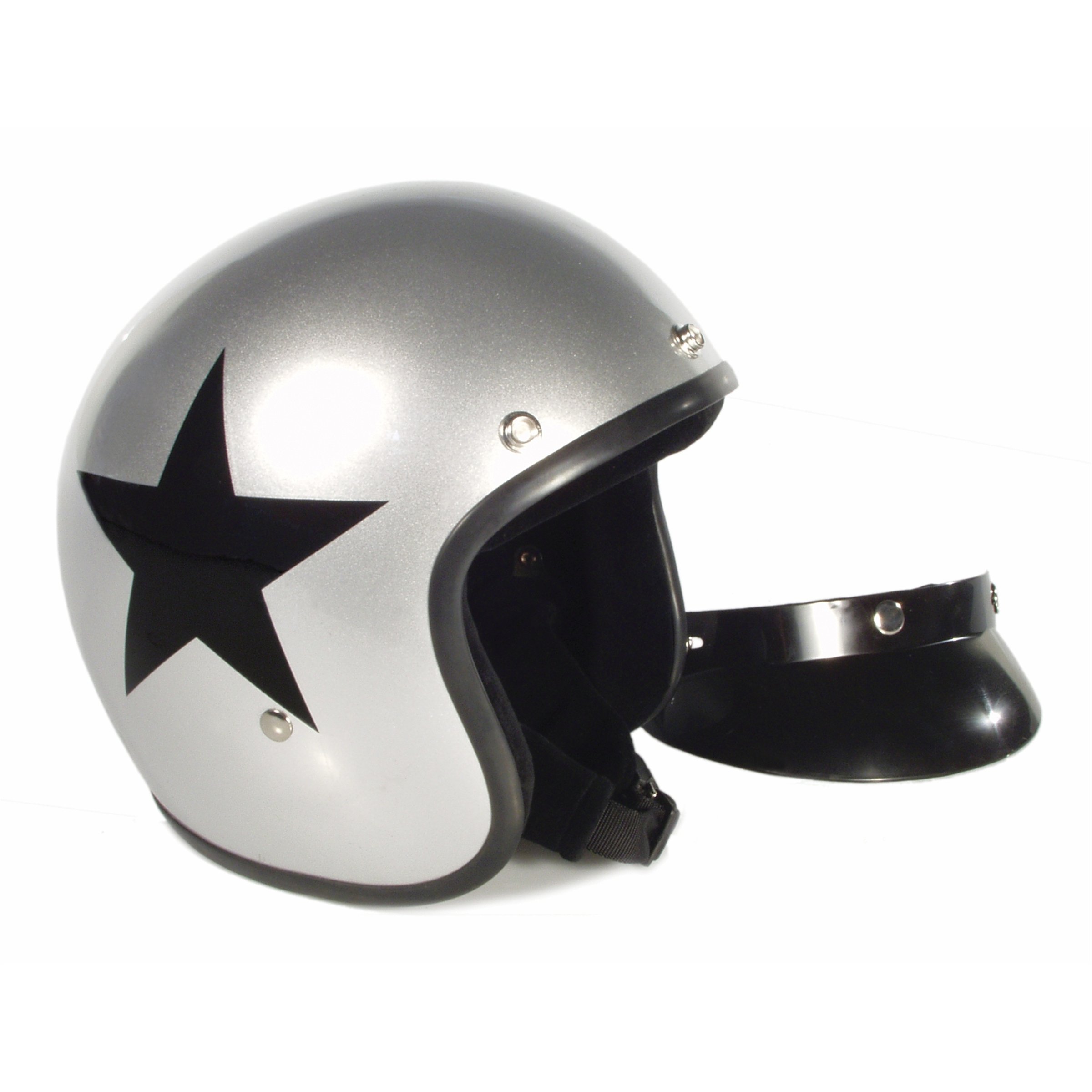 Image of Helm BANDIT Jet Star mit schwarzem Stern, silber, Gr. XL, 61-62 cm Jethelm Jethelm