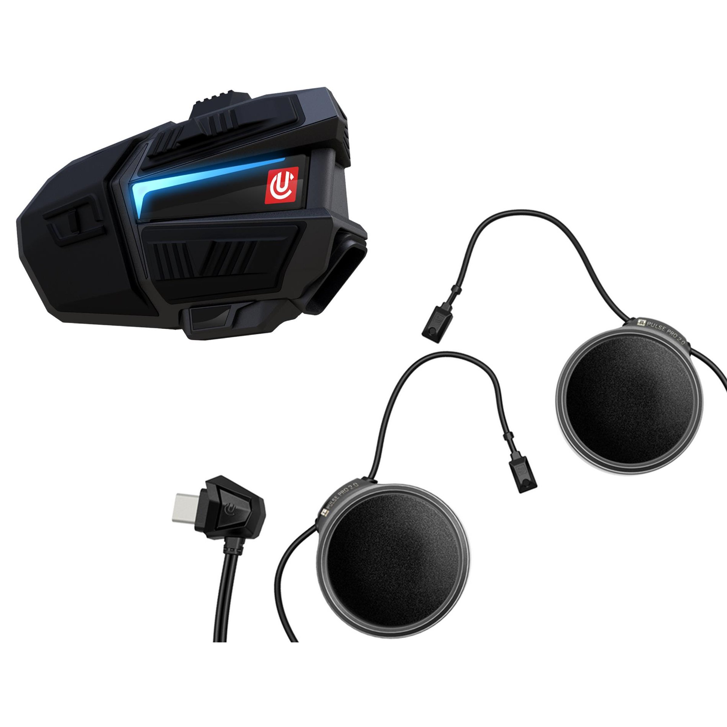 Image of Kommunikationssystem UCLEAR für Motorrad- und Vespahelm, Motion 4 Lite mit Pulse Pro 2.0 Lautsprecher schwarz