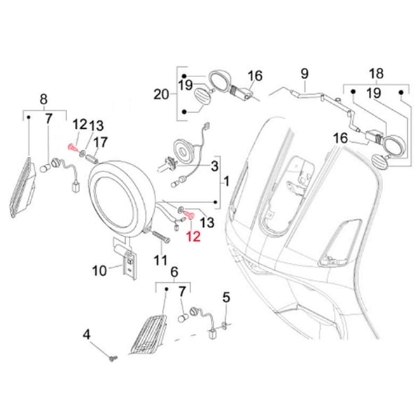 Image of Schraube Scheinwerfer M6x16 mm, PIAGGIO für Vespa LXV 50-125ccm