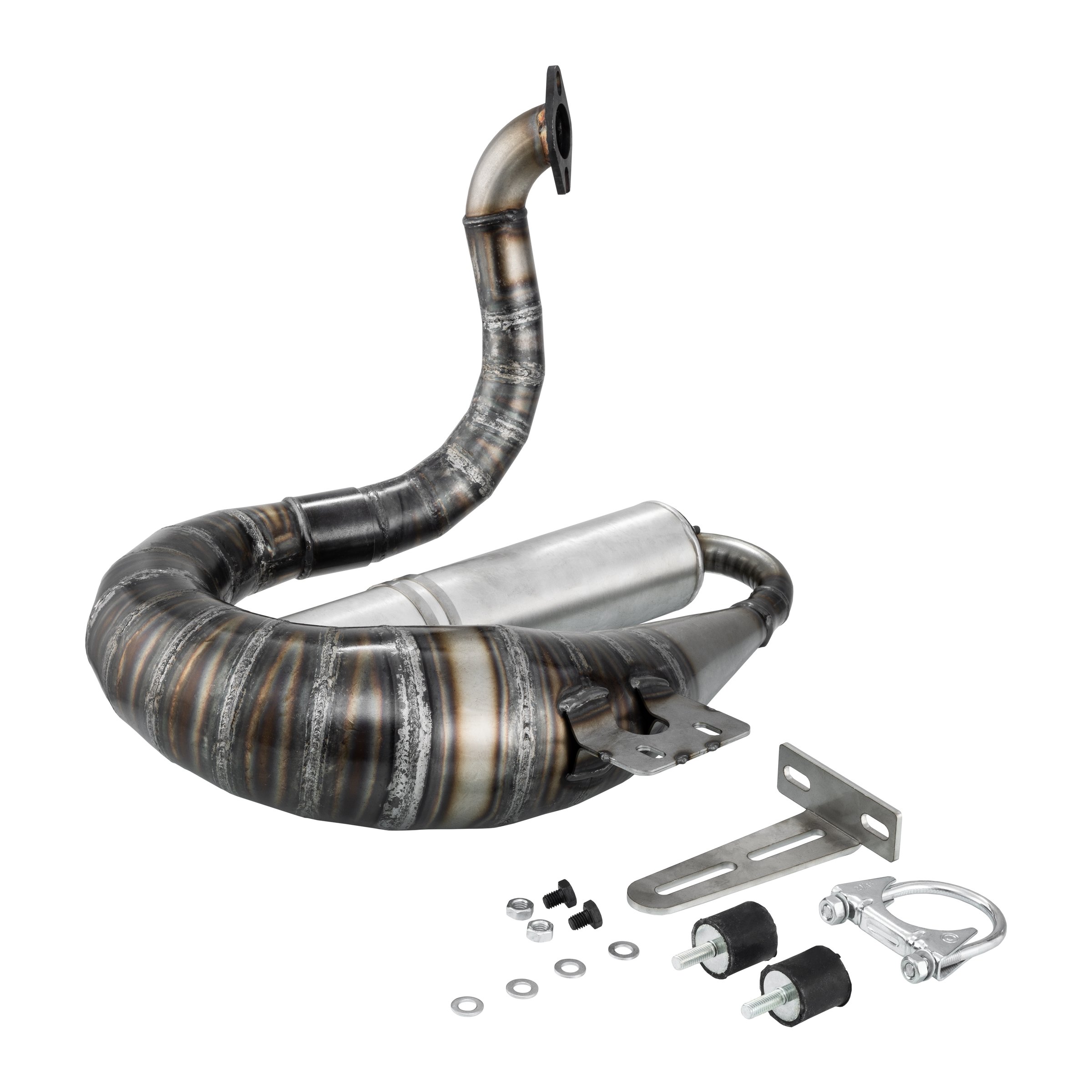Image of Rennauspuff EGIG Performance MAMBA S 1,5mm, Material: Stahl unlackiert, Dämpfer: Aluminium Farbe (ESD): silber für Vespa 90/R/SS/100/125 VMA1T für Vespa 90/R/SS/100/125 VMA1T
