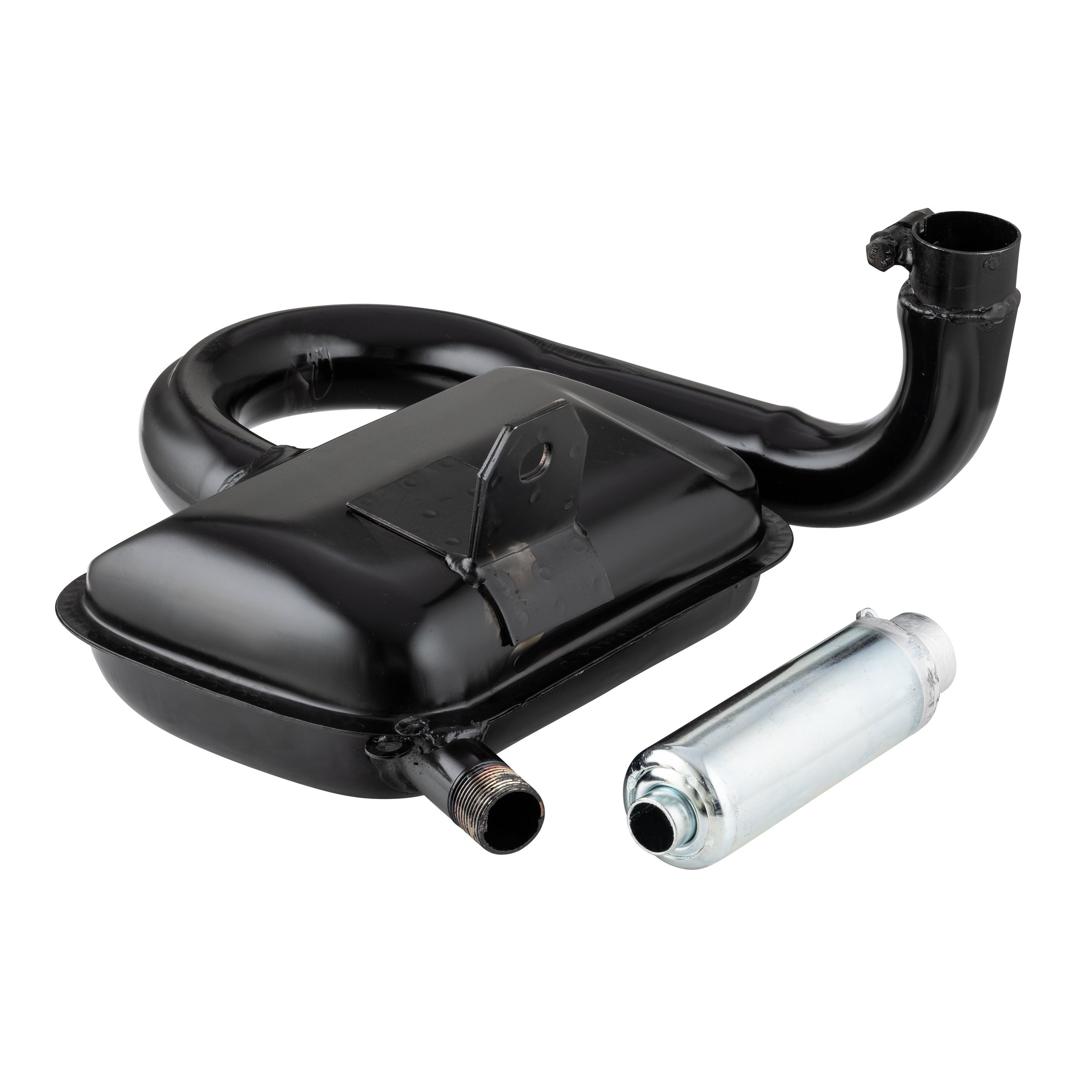 Image of Auspuff Standard mit ESD, Material: Stahl schwarz, Farbe (ESD): silber für Vespa 125 VNA-TS/150 VBA-Sprint/PX80-150/PE/Lusso für Vespa 125 VNA-TS/150 VBA-Sprint/PX80-150/PE/Lusso