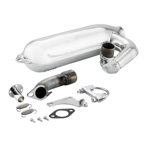 Image of Rennauspuff VMC SILURO SPORT CROMATA Banane, Stahl chrom für Vespa 90/R/SS/100/125/PV/ET3