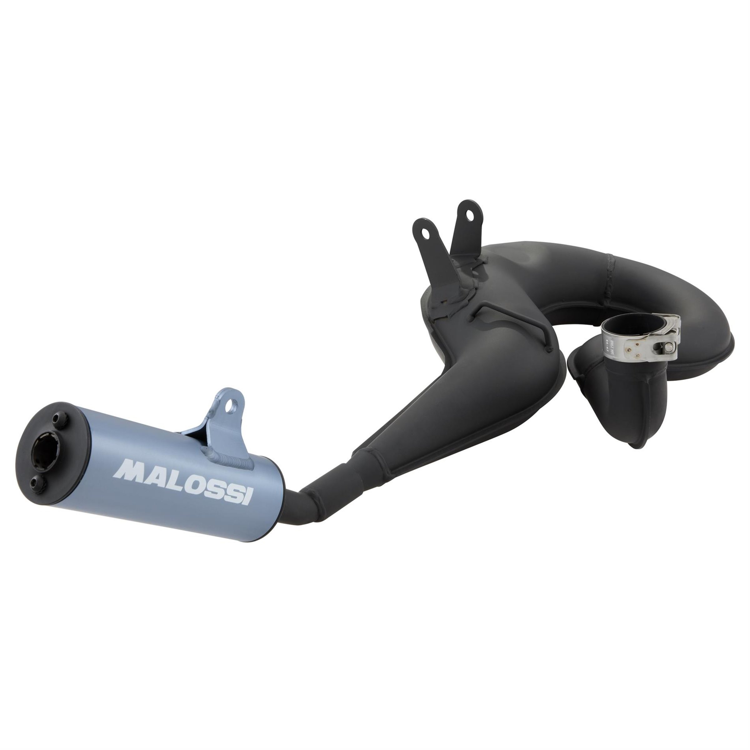 Image of Rennauspuff MALOSSI Power Exhaust Black Sound 3218742, Material: Stahl schwarz, Dämpfer: Aluminium Farbe (ESD): graublau für Vespa 200 Rally/P200E/PX200 E/Lusso/'98/MY für Vespa 200 Rally/P200E/PX200 E/Lusso/'98/MY