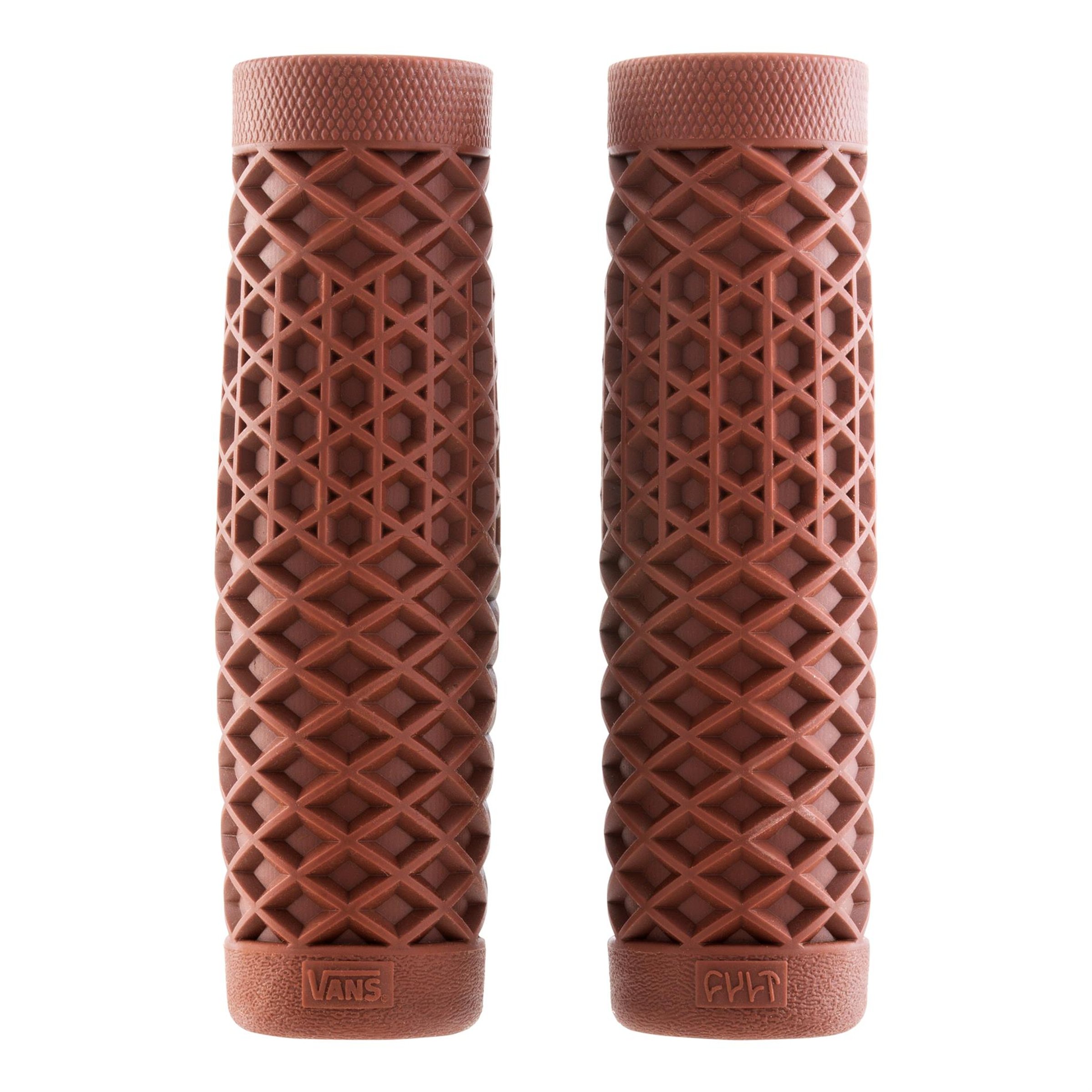 Image of Griffe CULT VANS Waffle Ø 24/24 mm L 125 mm für Vespa 50-125 PV/ET3/125 GT/GTR/Super/TS/150 GL/Sprint/V/Super/180SS/200 Rally/PX80-200/PE Lusso'98/MY Gummi, mahagoni braun RAL 8016, für Lenkerrohre Ø 24/24mm, L 125 mm, ohne Lenkerenden-Öffnung, und Note 1