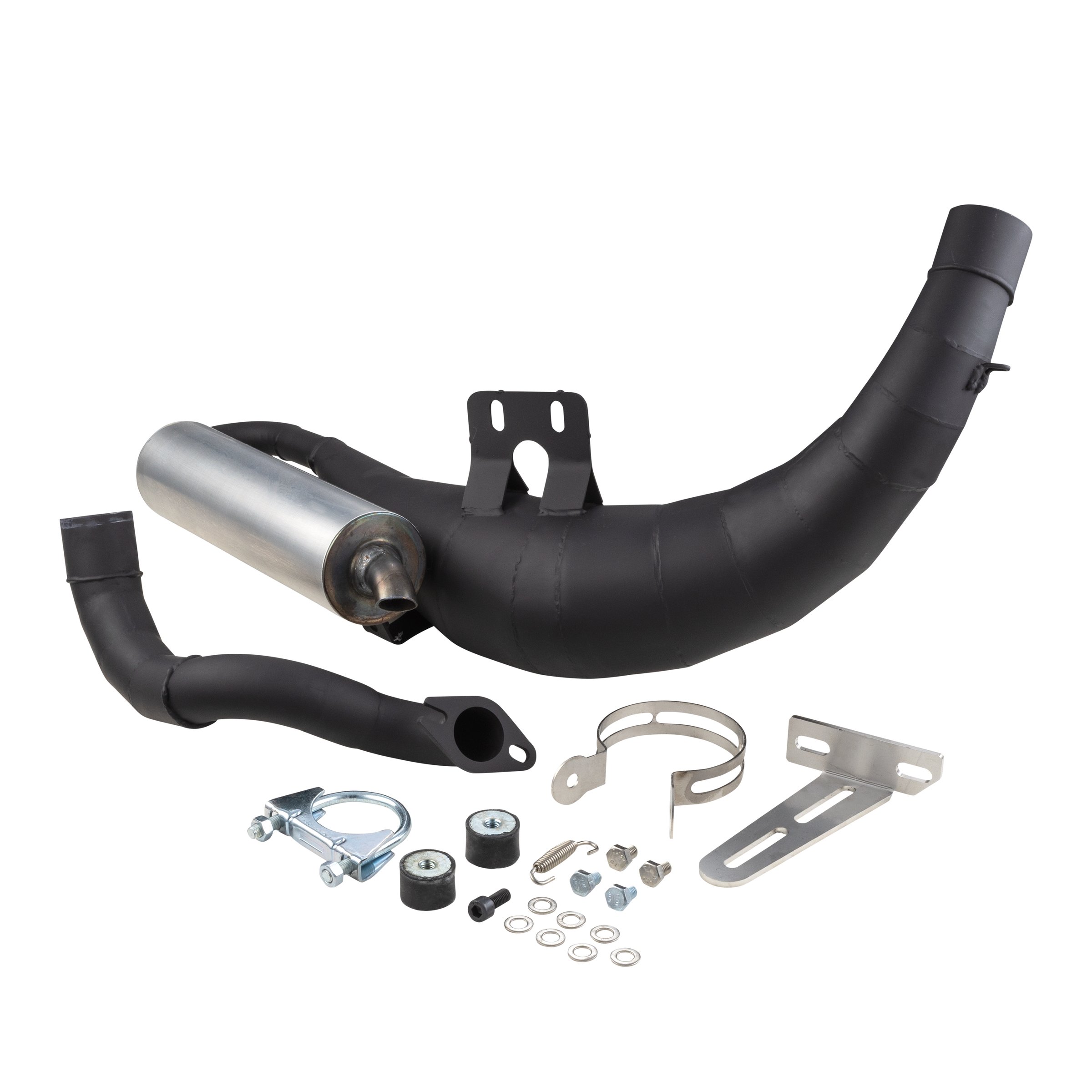 Image of Rennauspuff EGIG Performance UNISEX black, Material: Stahl, Keramikbeschichtet schwarz, Dämpfer: Aluminium Farbe (ESD): silber für Vespa 90/R/SS/100/125/PV/ET3 für Vespa 90/R/SS/100/125/PV/ET3
