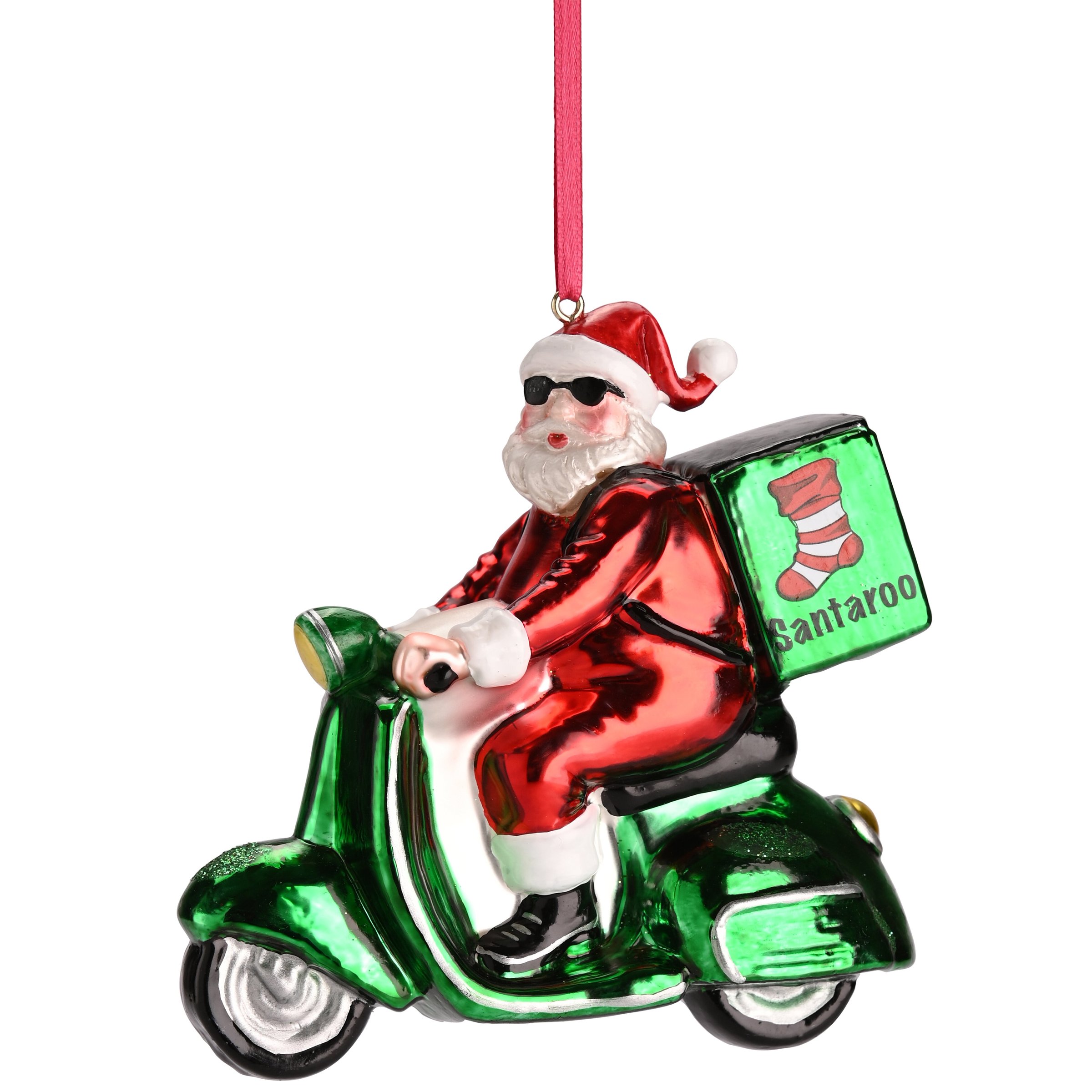 Image of Christbaumschmuck mit Motiv Santa auf Motorroller grün/weiß/rot