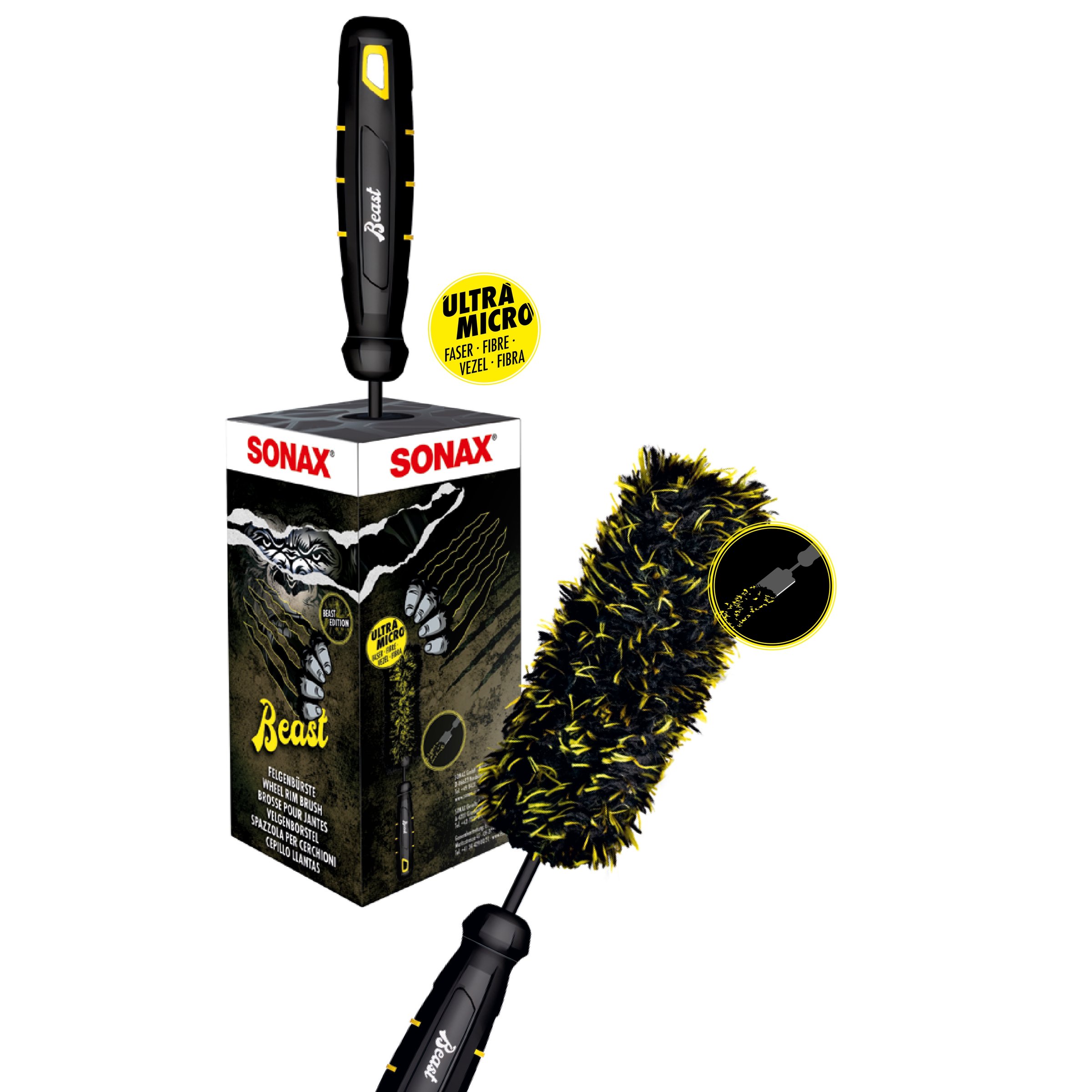 Image of Felgenbürste SONAX Microfaser Beast Edition schwarz/gelb