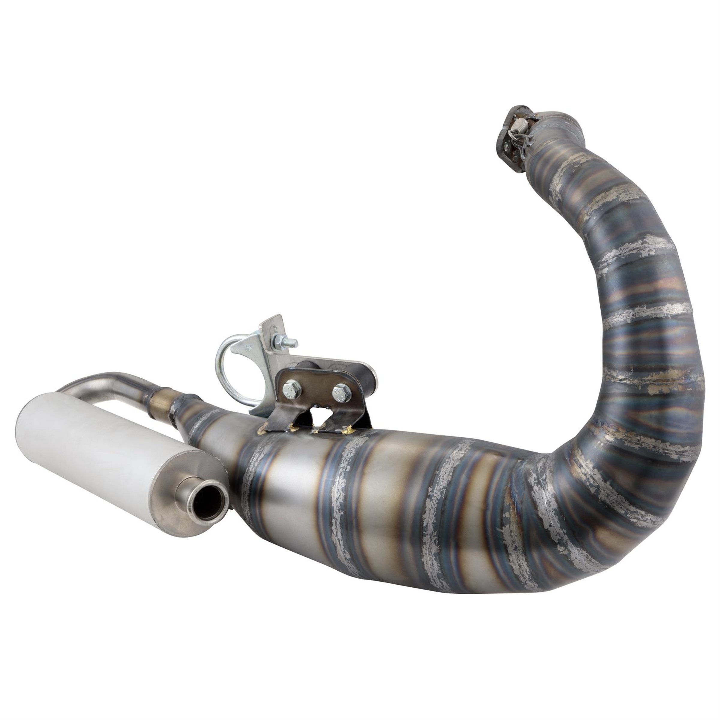 Image of Rennauspuff EGIG Performance VRA für M200, Material: Stahl unlackiert, Dämpfer: Aluminium Farbe (ESD): silber für Vespa 90/R/SS/100/125/PV/ET3 für Vespa 90/R/SS/100/125/PV/ET3