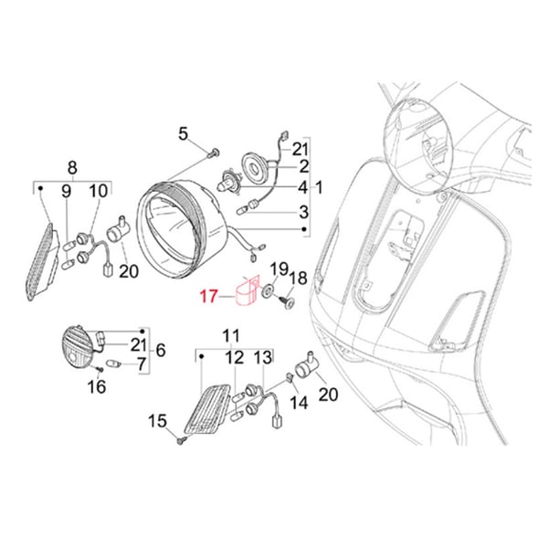 Image of Schelle Scheinwerfer, PIAGGIO für Vespa LX/S/GTS/GTS Super/GTV/GT 60 125-300ccm