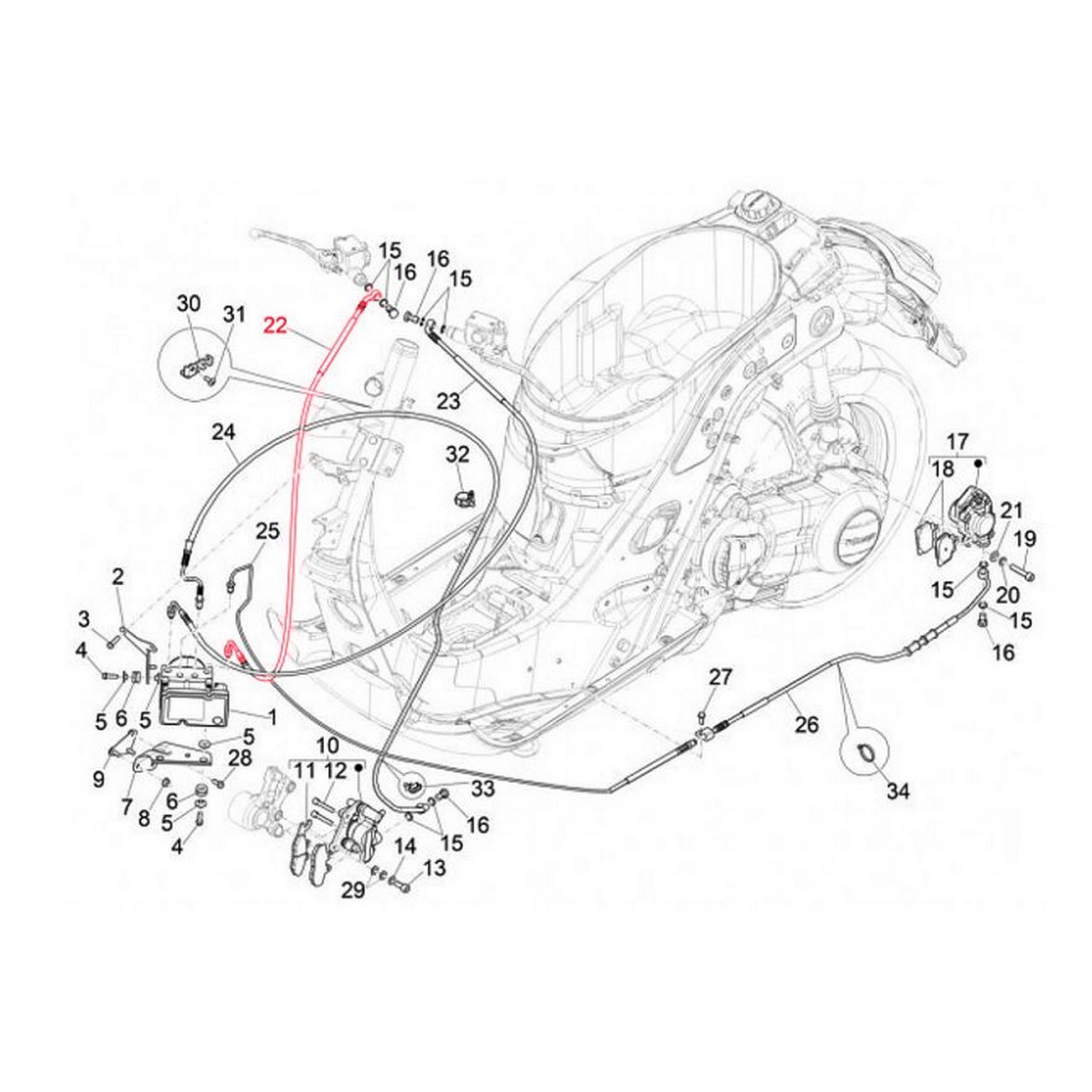 Image of Bremsleitung PIAGGIO, vorne für Vespa GTS/GTS Super 125/310ccm (2023-) für Vespa GTS/GTS Super 125/310ccm (2023-)