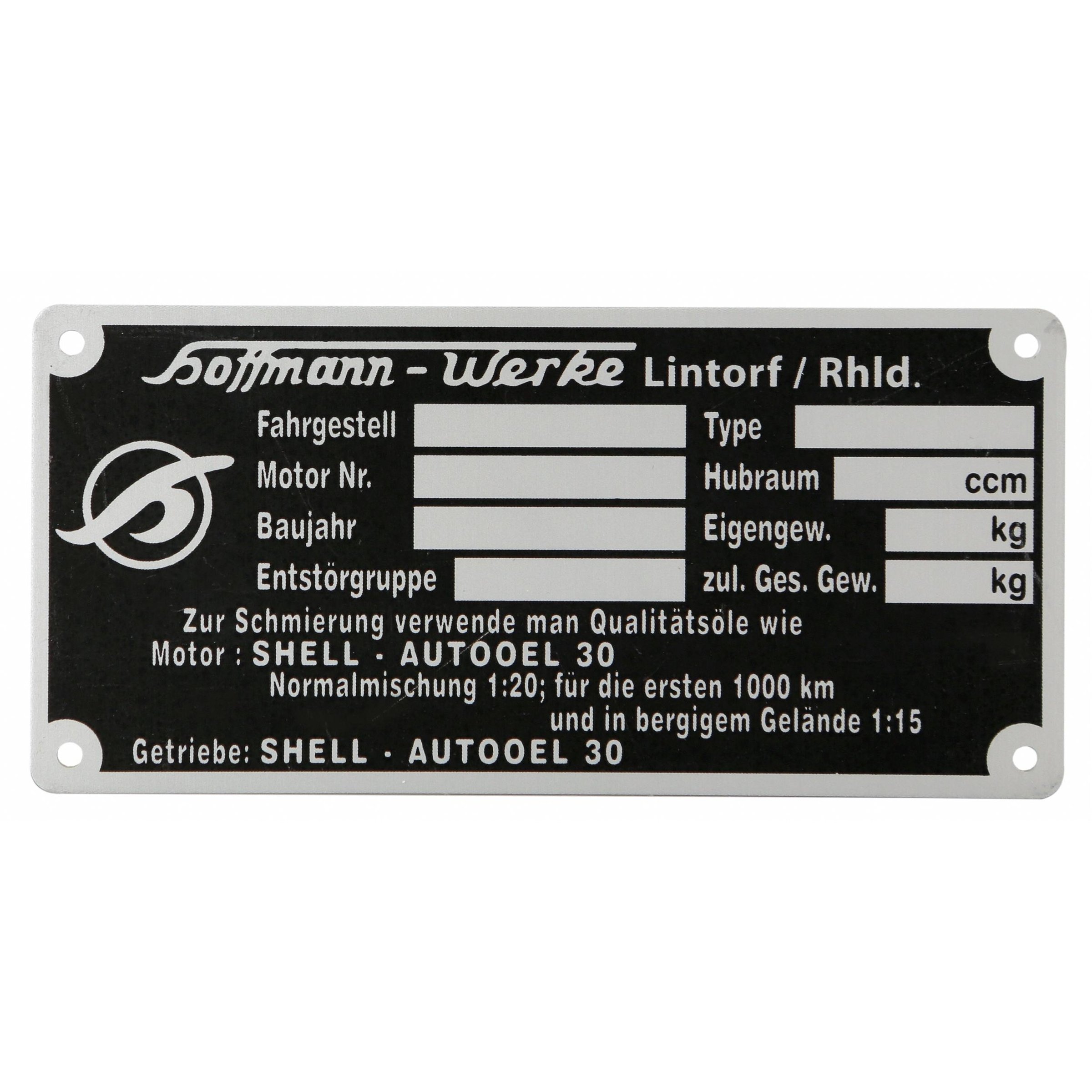 Image of Typenschild "Hoffmann-Werke Lintdorf/Rhld." für Vespa Hoffmann für Vespa Hoffmann