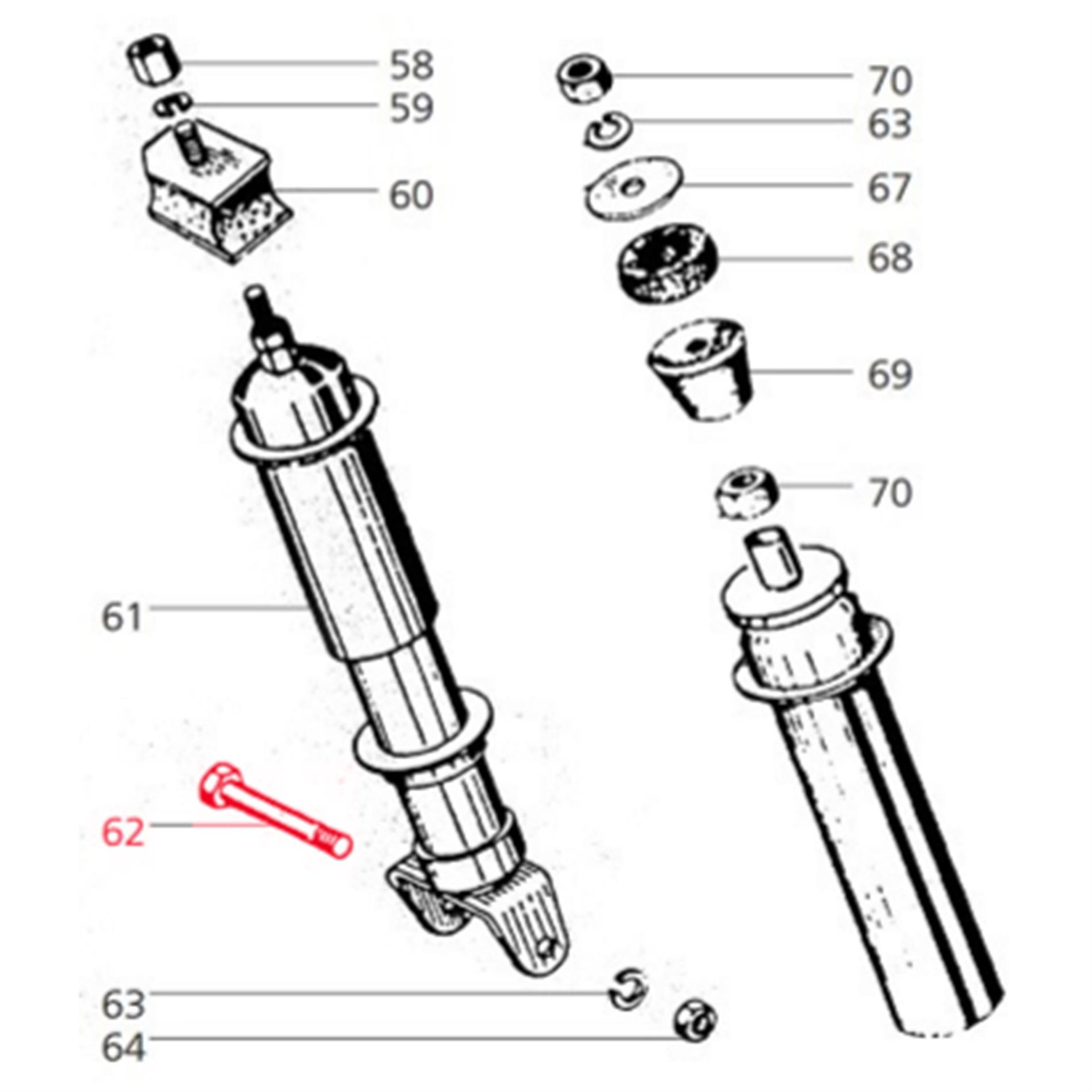 Image of Schraube Stoßdämpfer/Motorgehäuse M10x70 mm für Vespa PKXL2/FL/50HP für Vespa PKXL2/FL/50HP