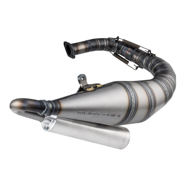 Image of Rennauspuff QUATTRINI M1L, Stahl klarlackiert, Dämpfer: Aluminium Farbe (ESD): silber für Vespa 90/R/SS/100/125/PV/ET3