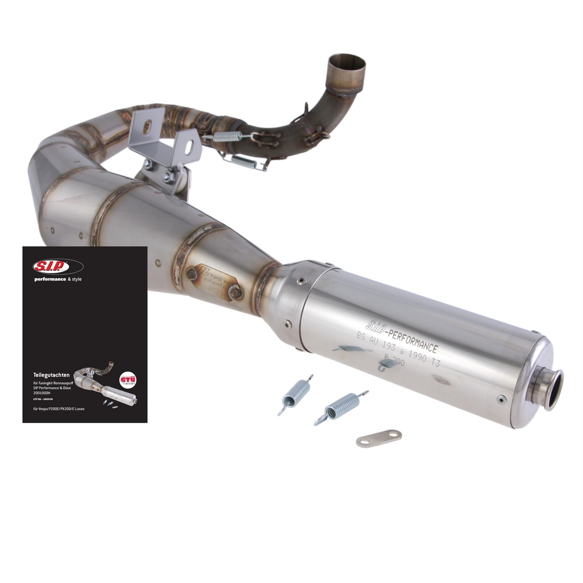 Image of Rennauspuff SIP Performance Legal, Material: Edelstahl unlackiert, Dämpfer: Edelstahl Farbe (ESD): silber für Vespa 200 Rally/P200E/PX200 E/Lusso für Vespa 200 Rally/P200E/PX200 E/Lusso