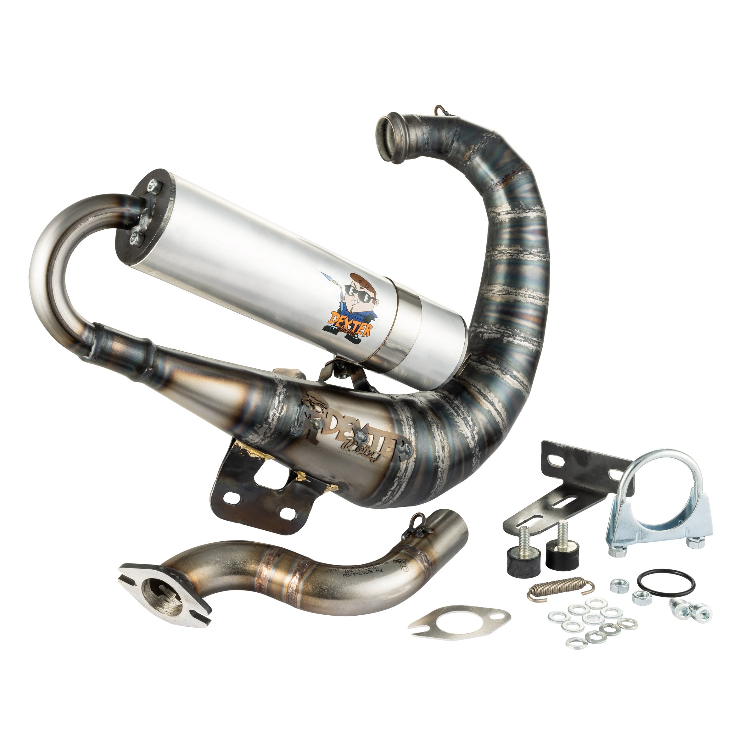 Image of Rennauspuff DEXTER Junior Curly, Material: Stahl unlackiert für Vespa 90/R/SS/100/125 VMA1T für Vespa 90/R/SS/100/125 VMA1T