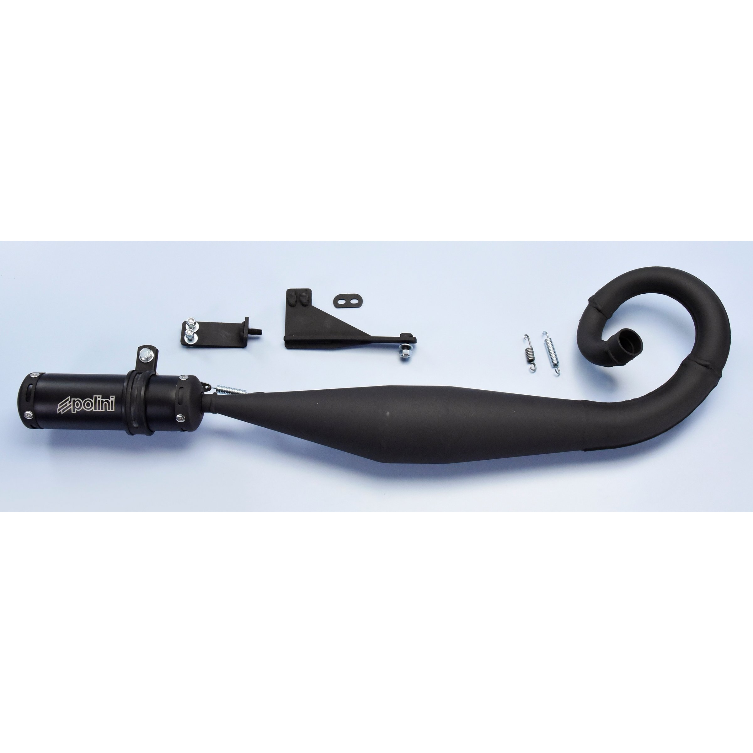 Image of Rennauspuff POLINI For Race 200.0425, Material: Stahl schwarz, Dämpfer: Aluminium Farbe (ESD): schwarz für PIAGGIO CIAO/PX/SI/Bravo/Superbravo/Grillo/Boss 50ccm 2T AC für PIAGGIO CIAO/PX/SI/Bravo/Superbravo/Grillo/Boss 50ccm 2T AC