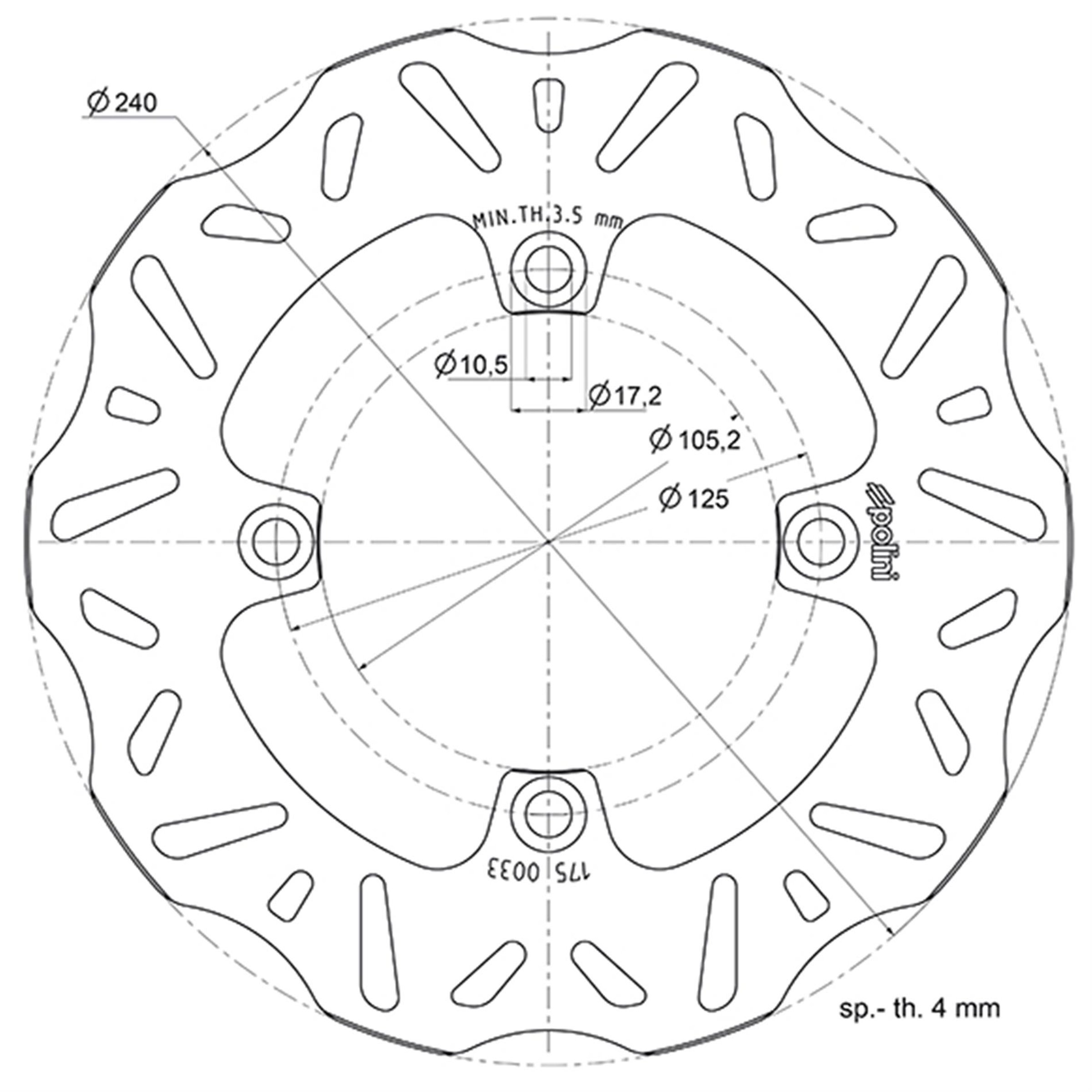 Image of Bremsscheibe POLINI 175.0033 für HONDA/PEUGEOT 125-250ccm für HONDA/PEUGEOT 125-250ccm