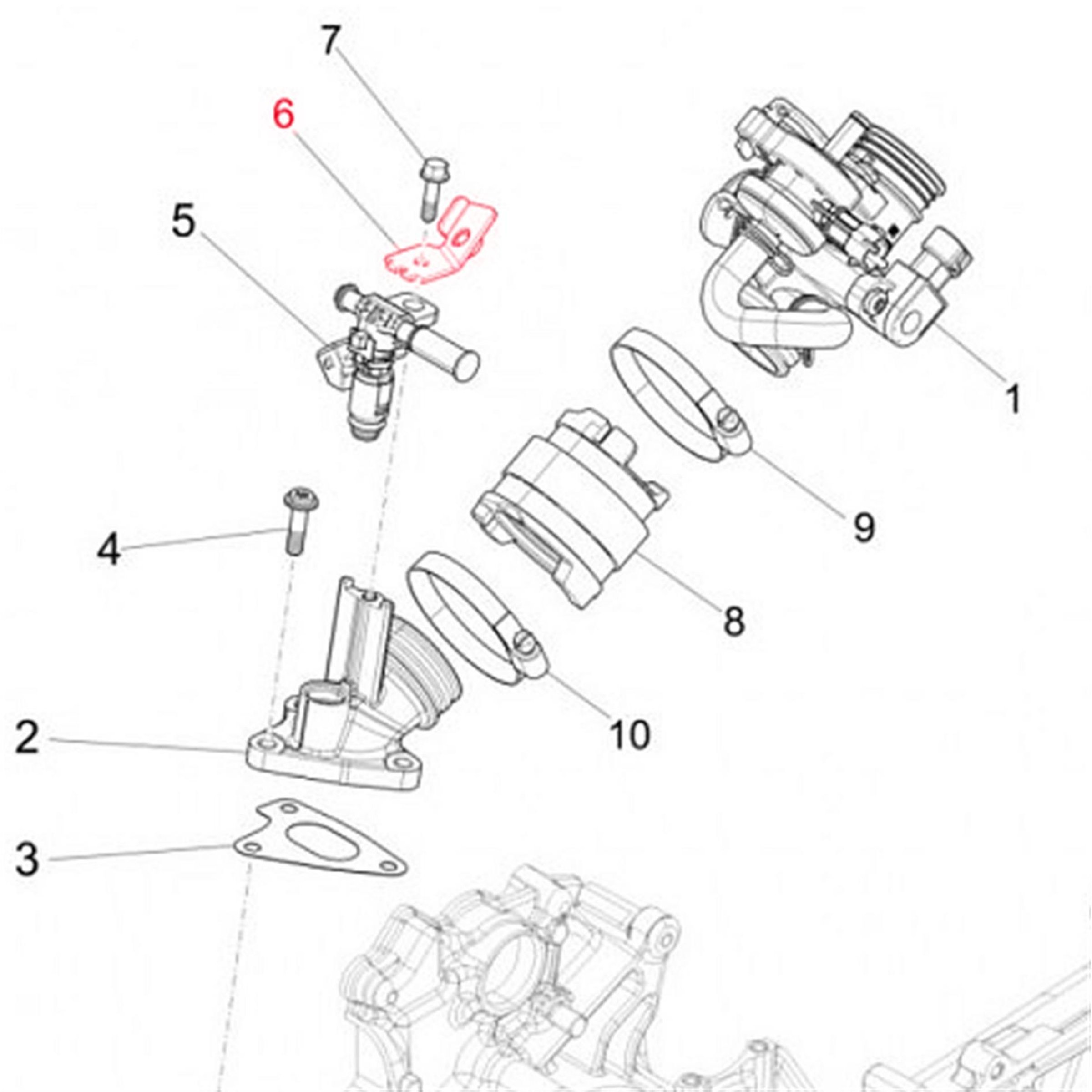 Image of Halteblech PIAGGIO, Einspritzdüse für Vespa Primavera/Sprint 125/150ccm i.e. 3V 4T AC (Euro 4) für Vespa Primavera/Sprint 125/150ccm i.e. 3V 4T AC (Euro 4)