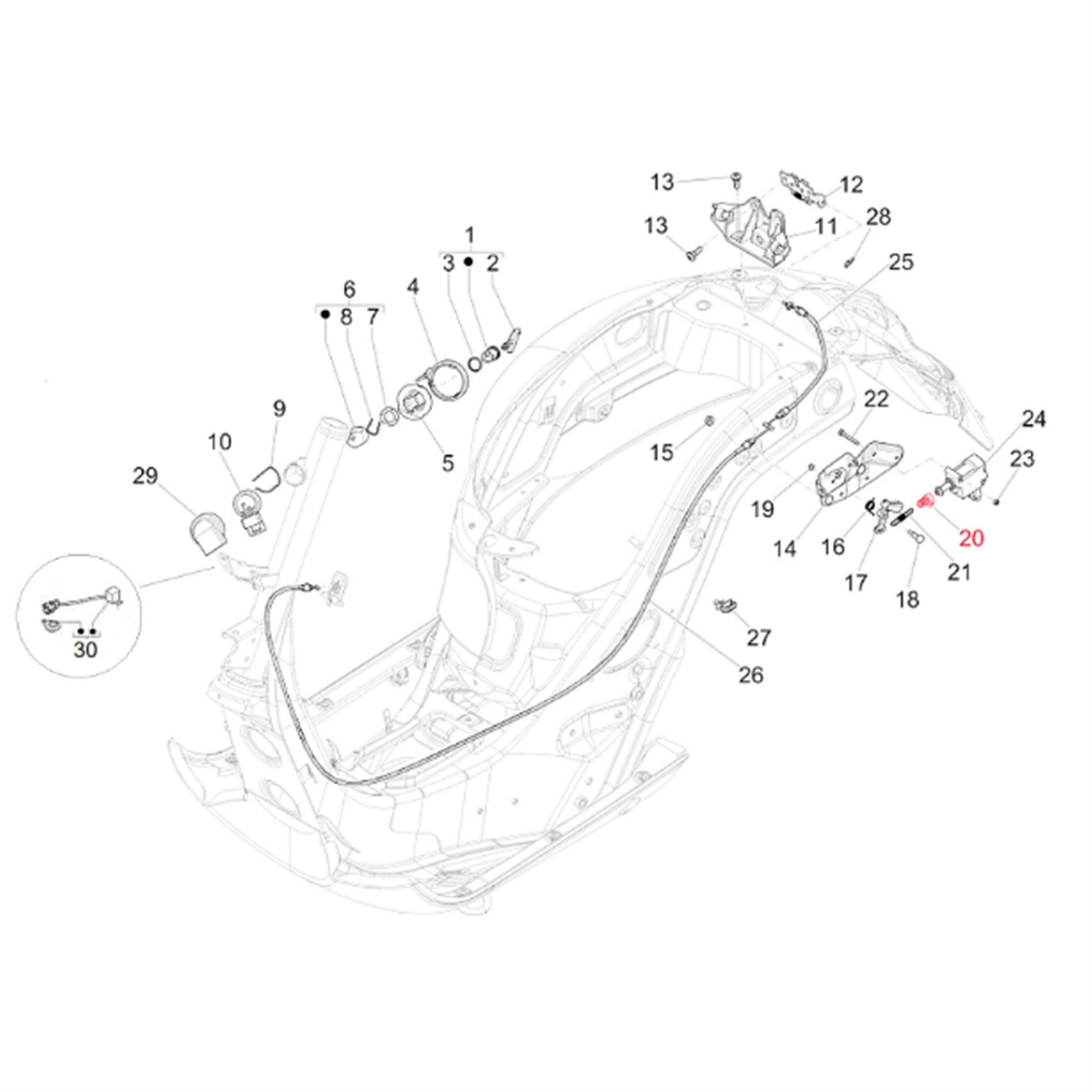 Image of Gelenk PIAGGIO elektronisch, Sitzbankentriegelung für Vespa Primavera/Sprint/GTS/GTS Super/GTV/GT 60/GT/GT L 50-300ccm für Vespa Primavera/Sprint/GTS/GTS Super/GTV/GT 60/GT/GT L 50-300ccm