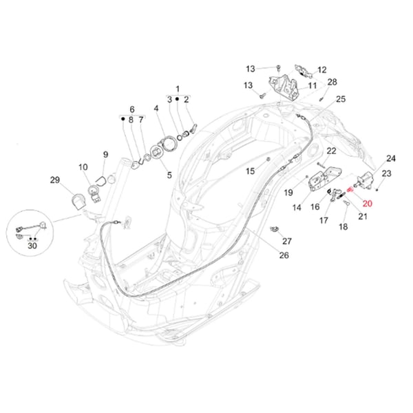 Image of Gelenk PIAGGIO elektronisch, Sitzbankentriegelung für Vespa Primavera/Sprint/GTS/GTS Super/GTV/GT 60/GT/GT L 50-300ccm