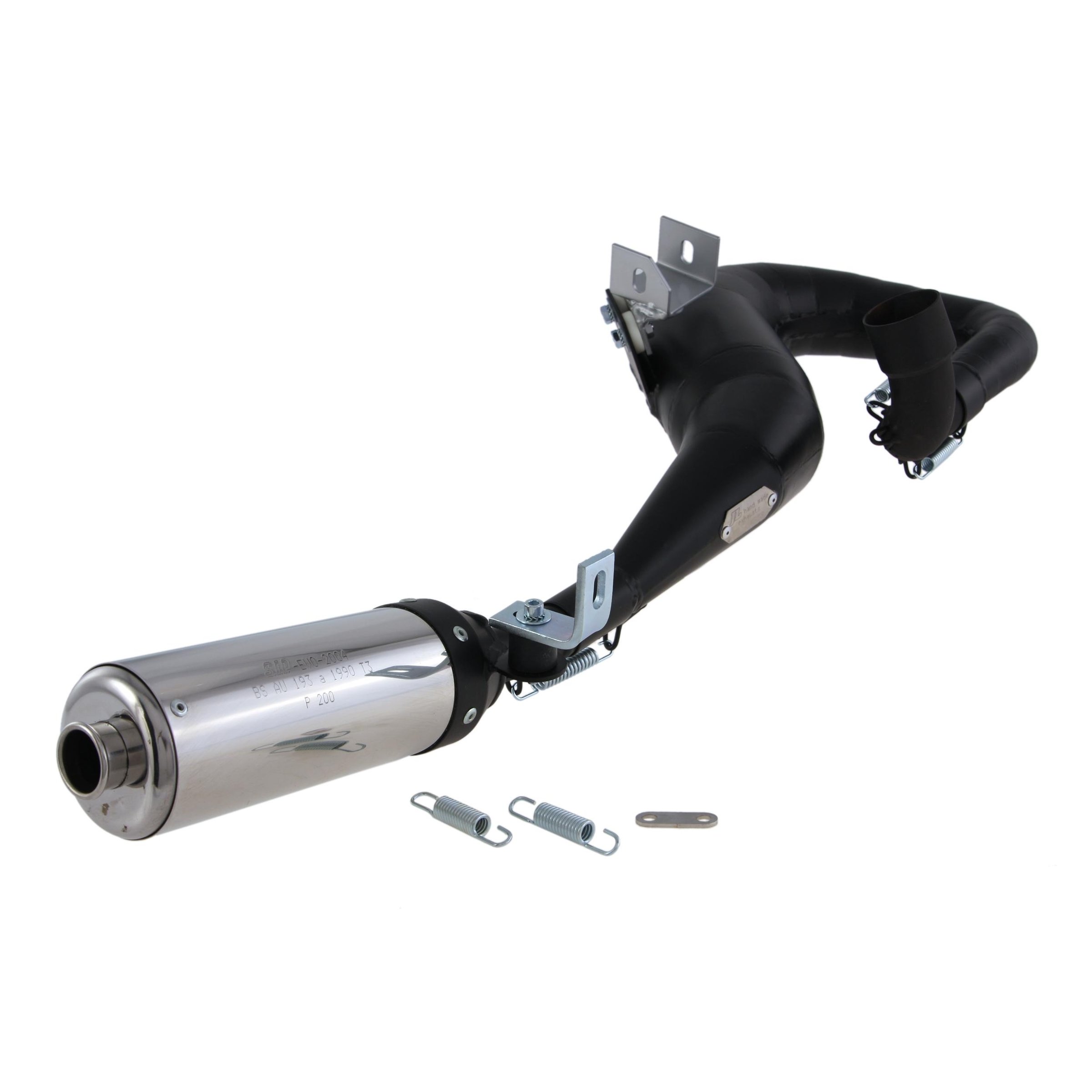 Image of Rennauspuff RZ Mark One, Material: Stahl schwarz, Dämpfer: Edelstahl Farbe (ESD): silber für Vespa P200E/PX200 E/Lusso/'98/MY/Cosa 1 für Vespa P200E/PX200 E/Lusso/'98/MY/Cosa 1