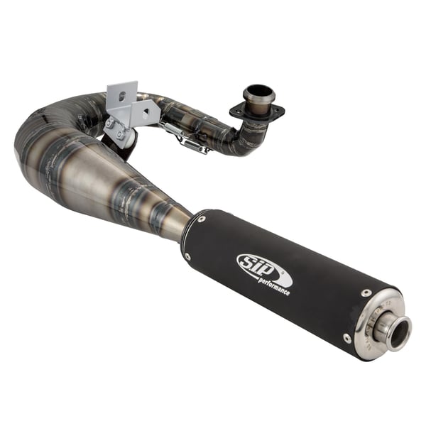 Image of Rennauspuff SIP PERFORMANCE MUSTANG Design by NORDSPEED, Stahl klarlackiert, Dämpfer: Aluminium Farbe (ESD): schwarz matt für Vespa T5