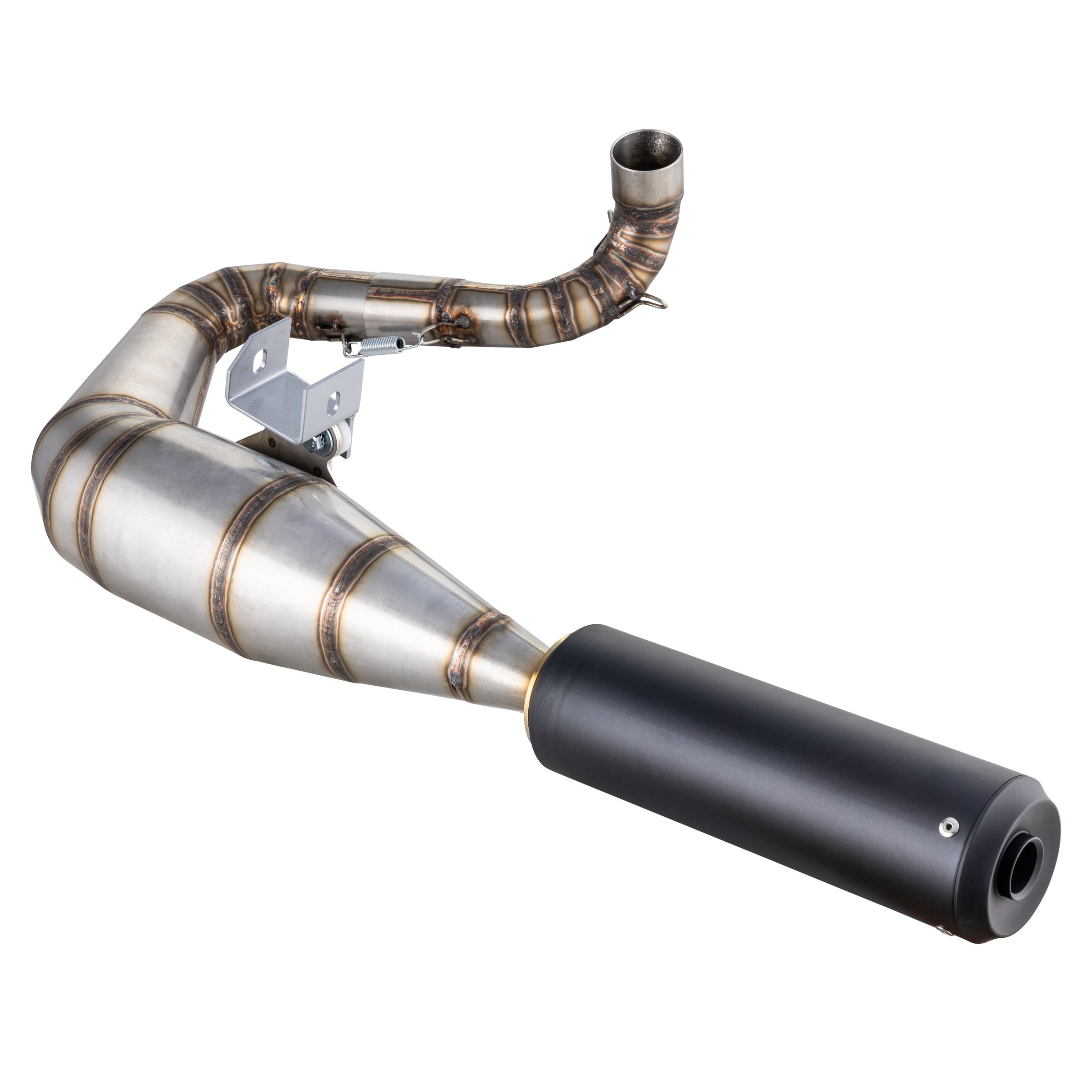 Image of Rennauspuff SIP Performance 2.0 Silent, Material: Edelstahl unlackiert, Dämpfer: Aluminium Farbe (ESD): schwarz matt für Vespa 200 Rally/P200E/PX200 E/Lusso/'98/MY/Cosa 1 200 für Vespa 200 Rally/P200E/PX200 E/Lusso/'98/MY/Cosa 1 200