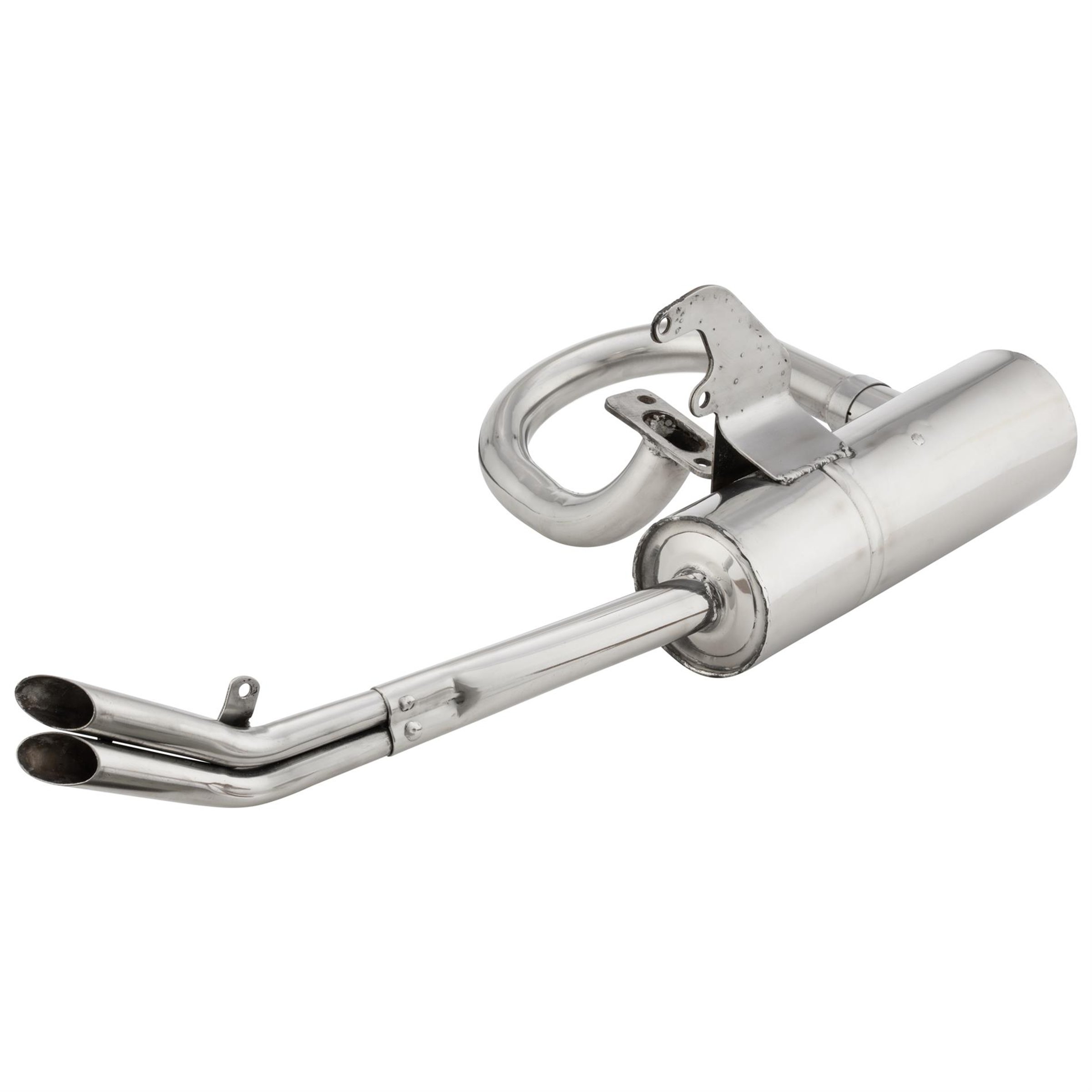 Image of Rennauspuff Dual, Material: Edelstahl chrom, Farbe (ESD): chrom für Lambretta 125 LI 3°-4°/LIS/150 LI3°/LIS/SX/200 SX für Lambretta 125 LI 3°-4°/LIS/150 LI3°/LIS/SX/200 SX