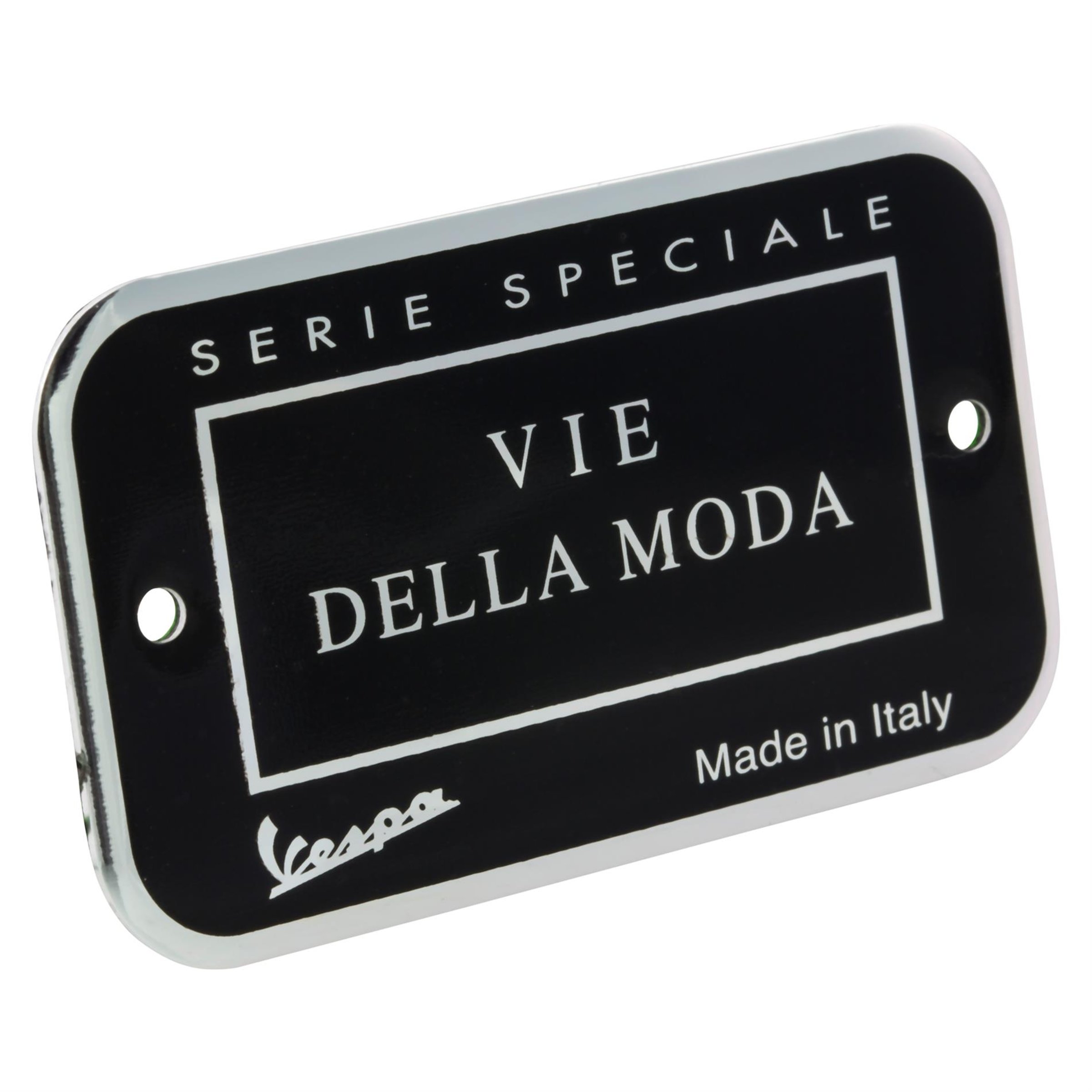 Image of Plakette "Vie Della Moda" Gepäckfach 673273 für Vespa LXV/GTV 125/300ccm Vie della Moda ('13) für Vespa LXV/GTV 125/300ccm Vie della Moda ('13)