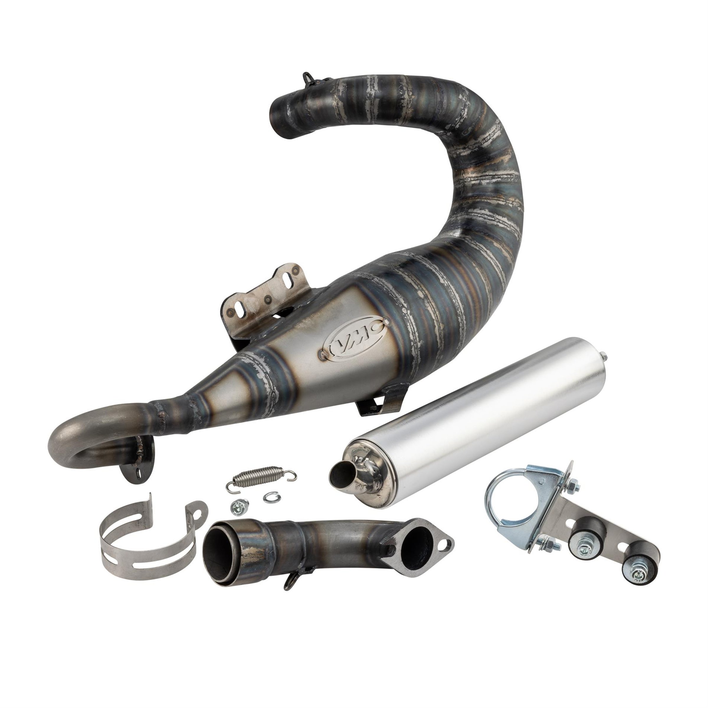 Image of Rennauspuff VMC EVO RACER 52, Material: Stahl, Dämpfer: Aluminium Farbe (ESD): silber für Vespa 90/R/SS/100/125/PV/ET3 für Vespa 90/R/SS/100/125/PV/ET3