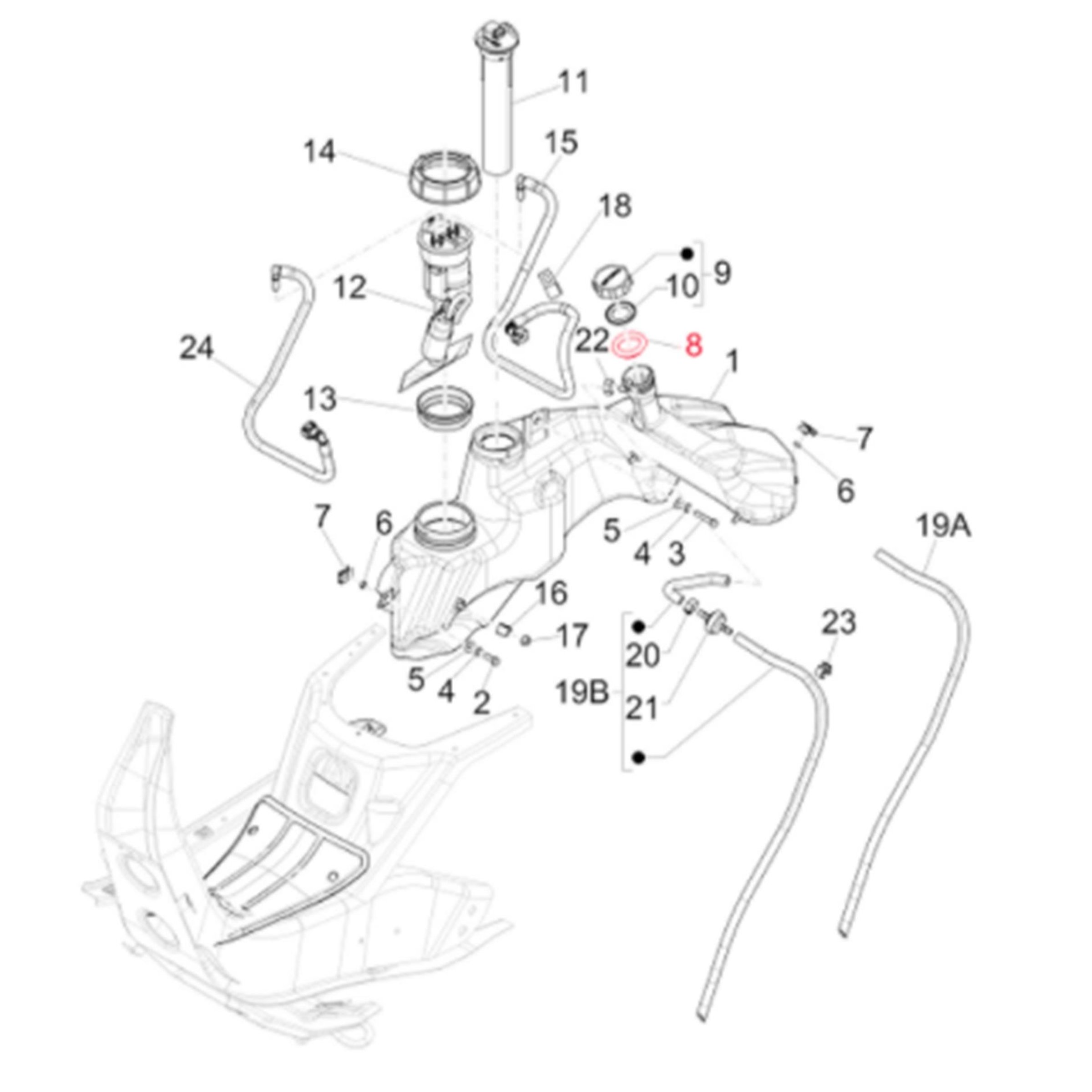 Image of Gummimanschette PIAGGIO Tankeinfüllstutzen, 1B004806 für Vespa GTS/GTS Super/GTV 300ccm HPE (`18-) für Vespa GTS/GTS Super/GTV 300ccm HPE (`18-)