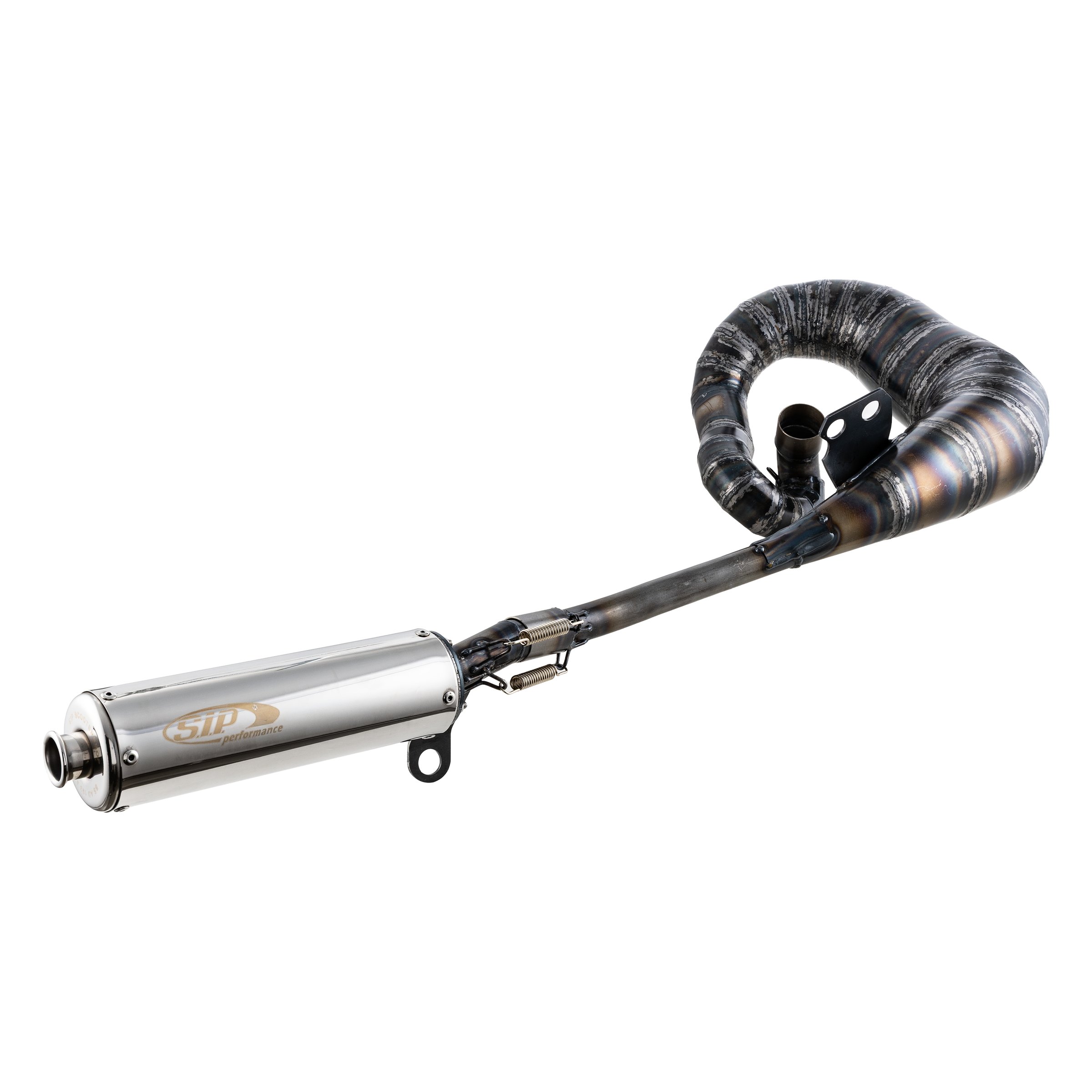Image of Rennauspuff JL KRP4 "Race Use", Material: Stahl klarlackiert, Dämpfer: Edelstahl Farbe (ESD): silber für Lambretta 125 LI/LIS/DL/GP/150 LI/LIS/SX/DL/GP/175 TV 2°-3°/200 TV/SX/DL/GP für Lambretta 125 LI/LIS/DL/GP/150 LI/LIS/SX/DL/GP/175 TV 2°-3°/200 TV/SX/