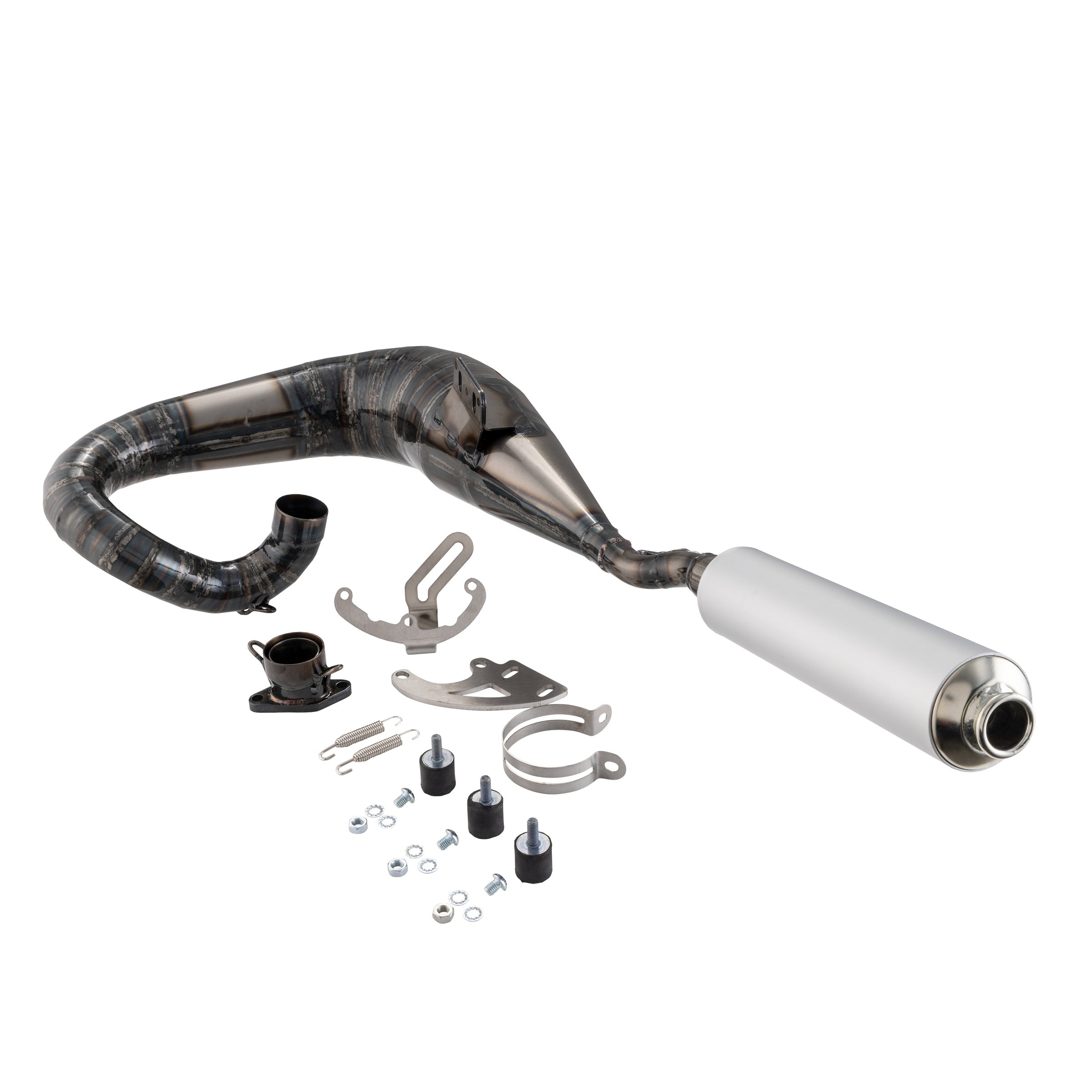 Image of Rennauspuff SCOOTERTHEFERO MONTELLERY, Material: Stahl unlackiert, Farbe (ESD): silber für Lambretta 125 LI/LIS/DL/GP/150 LI/LIS/SX/DL/GP/175 TV 2°-3°/200 TV/SX/DL/GP für Lambretta 125 LI/LIS/DL/GP/150 LI/LIS/SX/DL/GP/175 TV 2°-3°/200 TV/SX/DL/GP