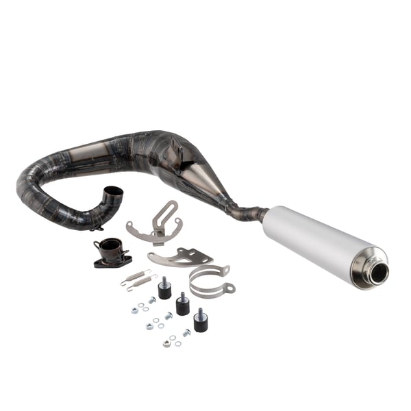 Image of Rennauspuff SCOOTERTHEFERO MONTELLERY, Stahl unlackiert, Farbe (ESD): silber für Lambretta 125 LI/LIS/DL/GP/150 LI/LIS/SX/DL/GP/175 TV 2°-3°/200 TV/SX/DL/GP