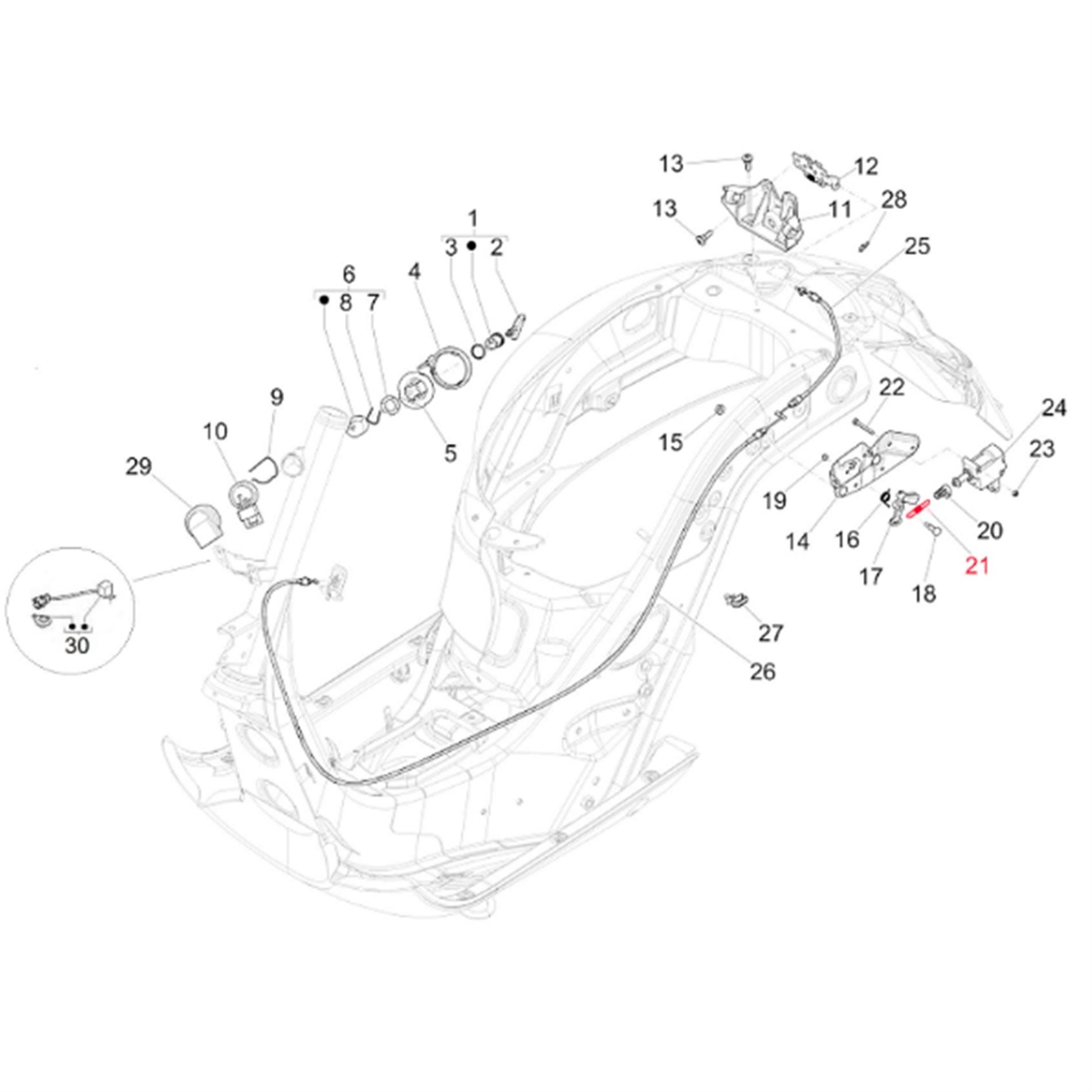 Image of Feder PIAGGIO elektronisch, Sitzbankentriegelung, hinten, 620415 - 577132 für Vespa GTS/GTS Super/GTV/GT 60/GT/GT L 125-300ccm für Vespa GTS/GTS Super/GTV/GT 60/GT/GT L 125-300ccm