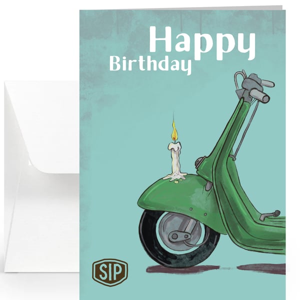 Image of Grußkarte SIP mit Motiv Geburtstag Vespa blau-grün