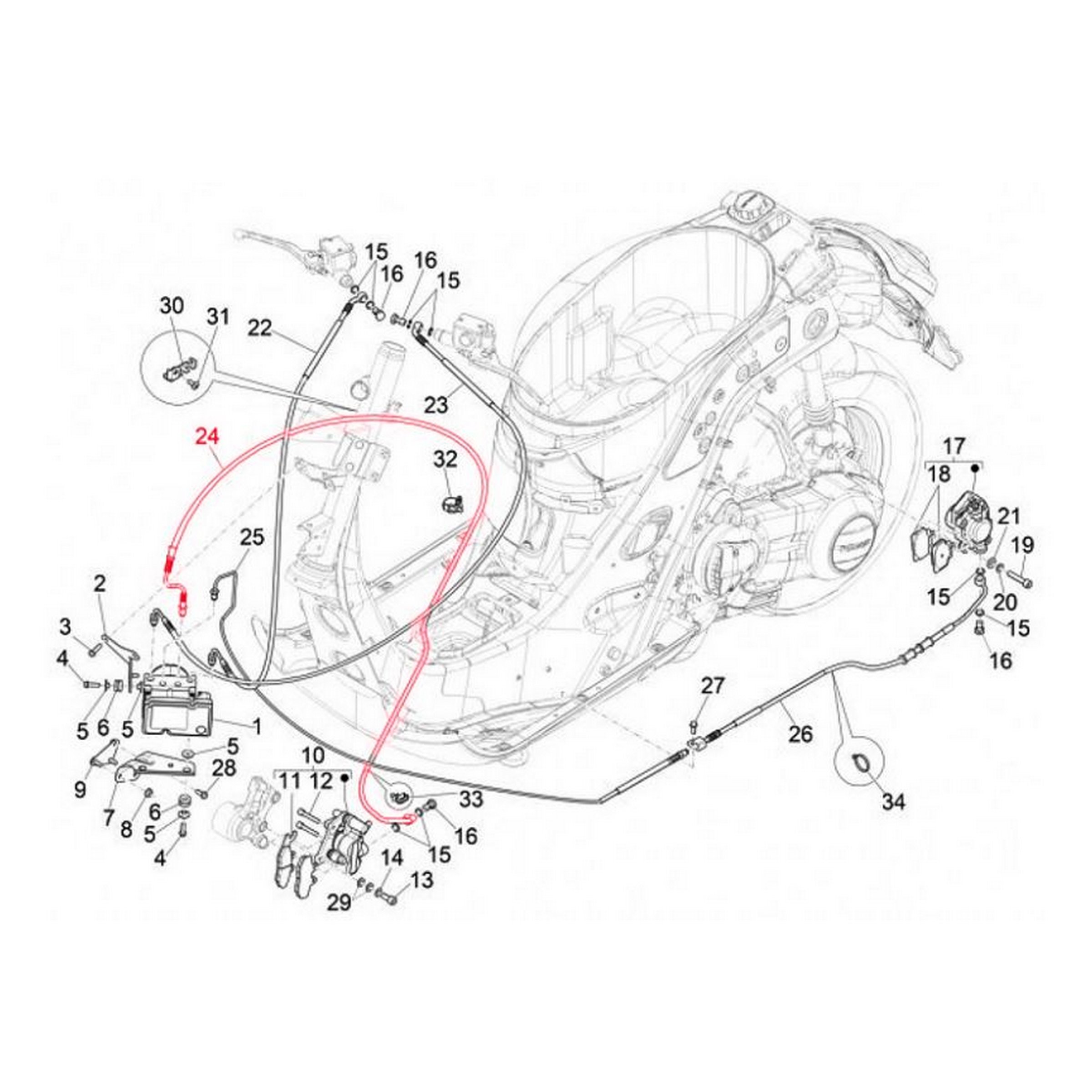 Image of Bremsleitung PIAGGIO, vorne für Vespa GTS/GTS Super 125/300/310ccm (2023-) für Vespa GTS/GTS Super 125/300/310ccm (2023-)