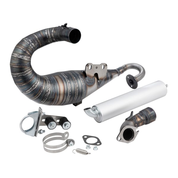 Image of Rennauspuff VMC EVO, Stahl unlackiert, Dämpfer: Aluminium Farbe (ESD): silber für Vespa 90/R/SS/100/125/PV/ET3