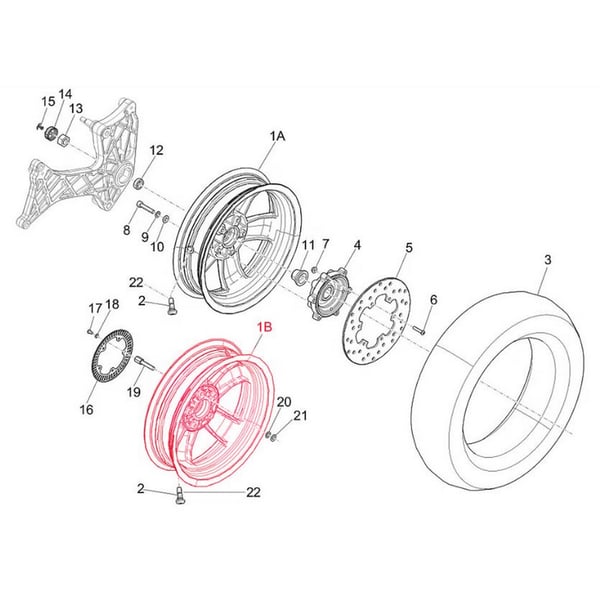 Image of Felge PIAGGIO 3.0x12 ET20 5x86 1C007023R00G25 für Vespa GTS 125/300/310ccm ('23-) hinten