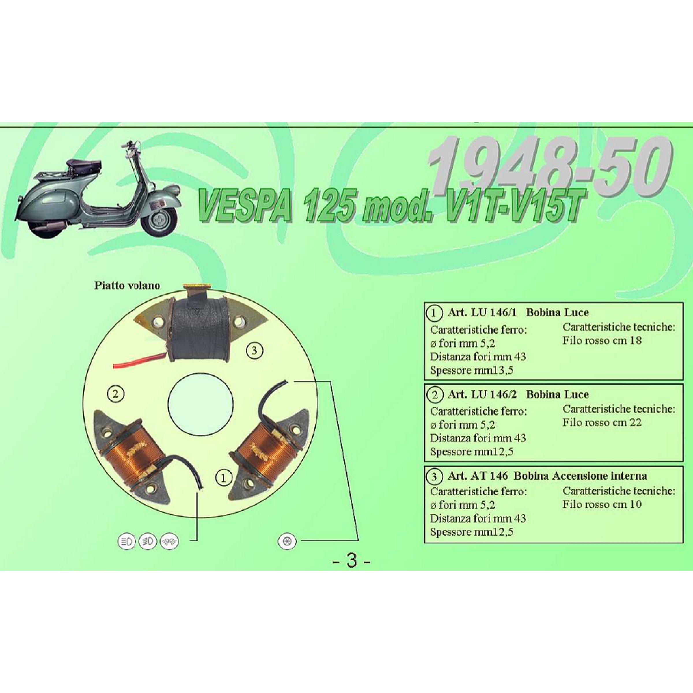Image of Speisespule Lichtmaschine CEAB 1° Lichtspule, 12549 - LU146/1 für Vespa 125 V1T-V15T 1948-1950 für Vespa 125 V1T-V15T 1948-1950
