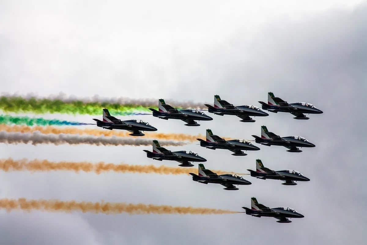 Fighter jets with colourful smoke