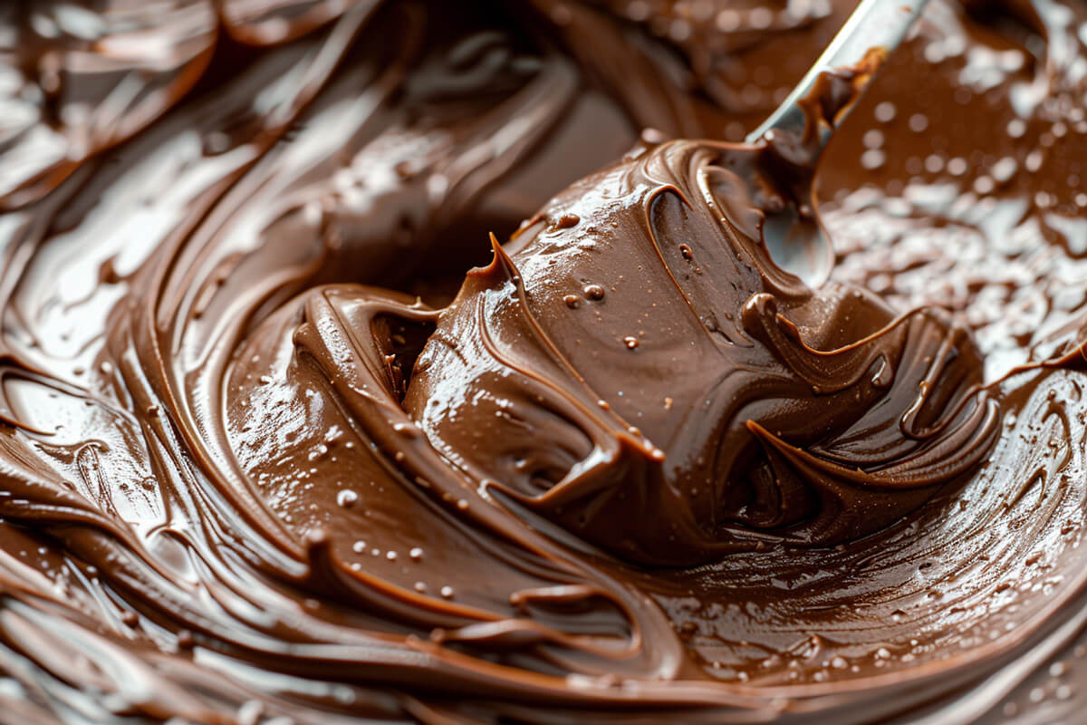 kneading chocolate cream with a spoon