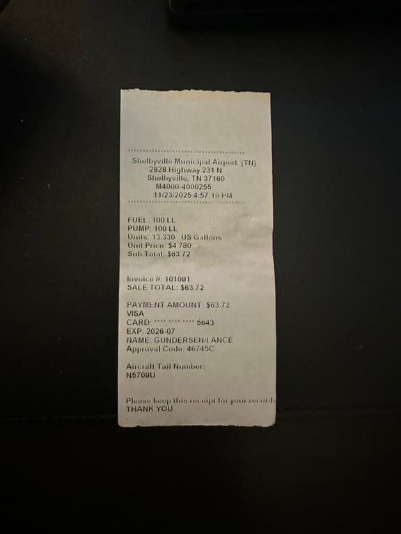 Fuel receipt photo from a real flight