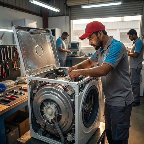FAJ technician providing home appliance repair service in Dubai