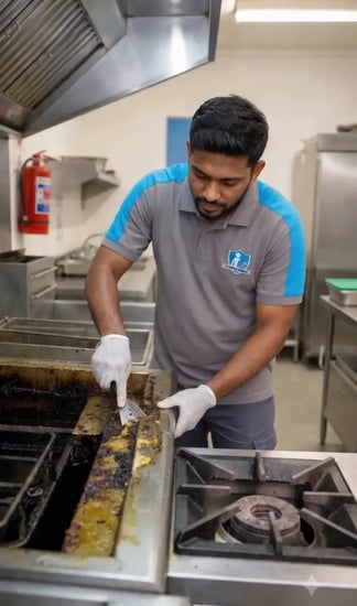 FAJ technician maintaining professional commercial kitchen equipment