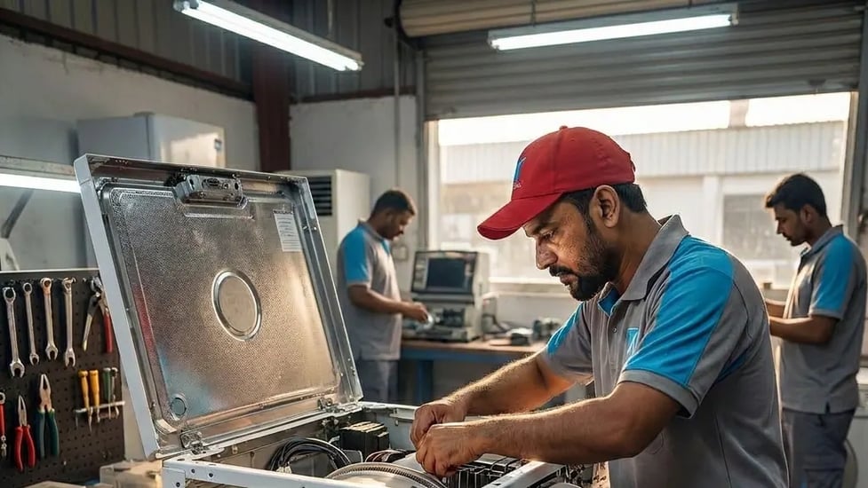 FAJ technicians repairing domestic appliances in the workshop