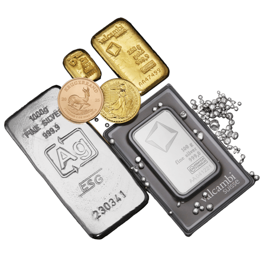 Unterschiedliche Sammlerprodukte aus Edelmetallen