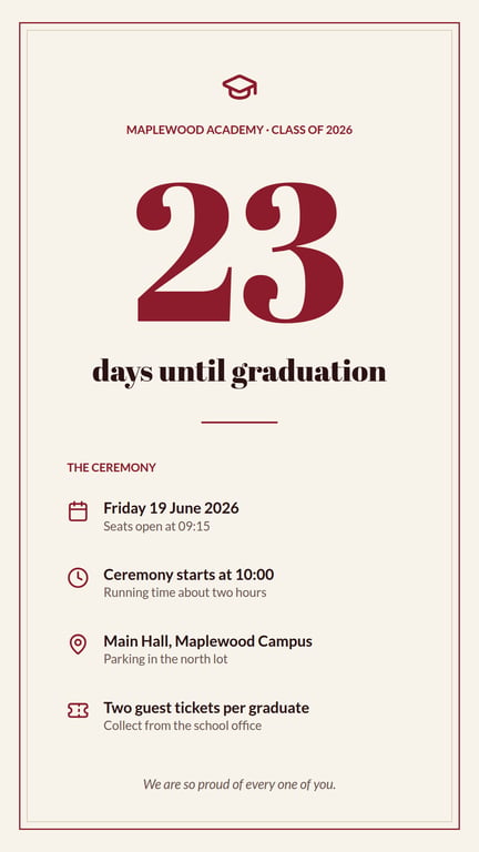 Class of 2026 — Graduation Countdown (Portrait) — Digital Signage ...